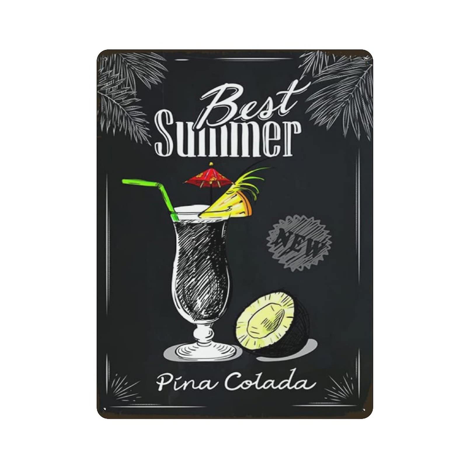 rayprint Metal Tin Sign Best Summer Pina Colada Cocktail Vintage Tin Poster Metal Sign Wall Decoration Country Kitchen Home Garage Decor 16"x12"
