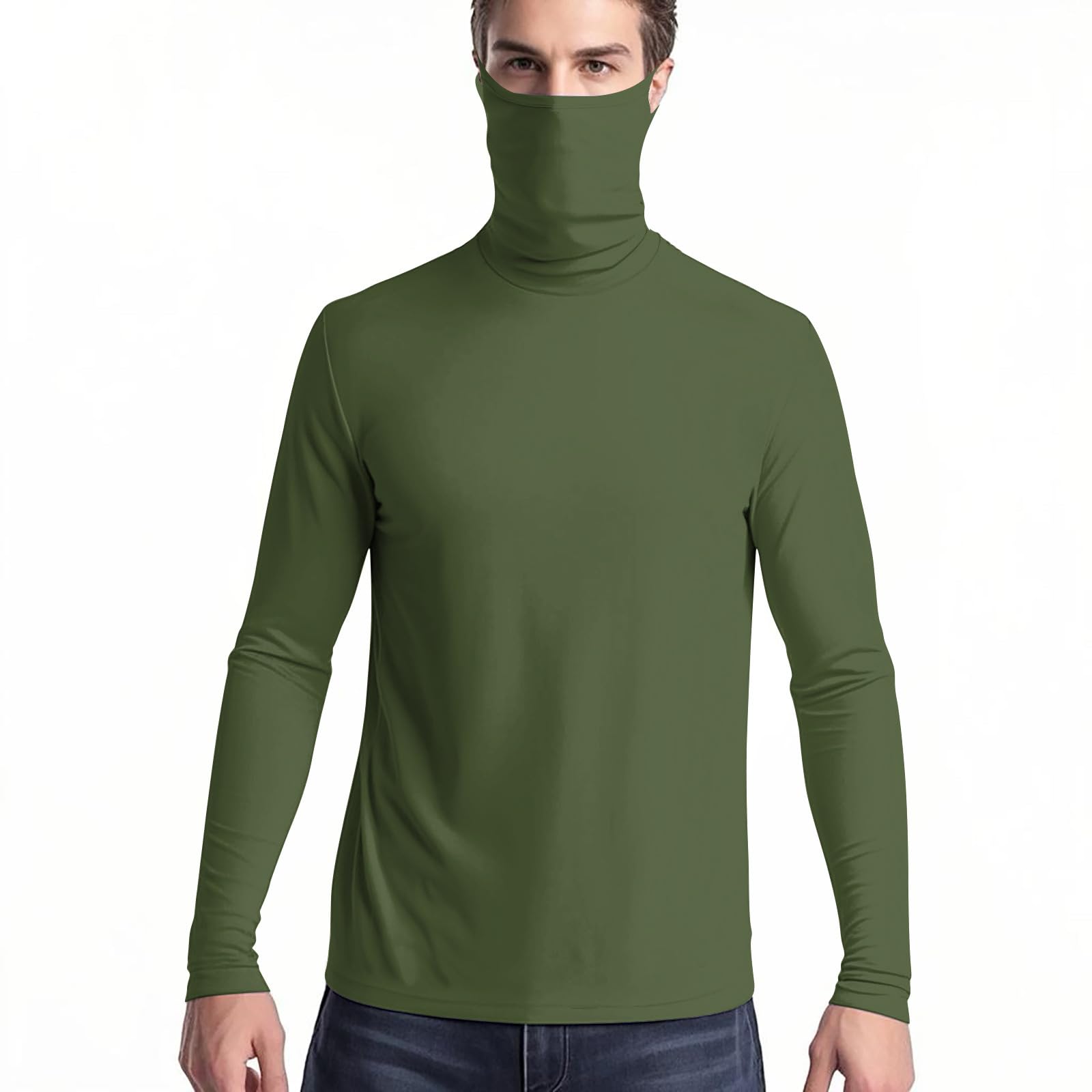 Unisex Ice Silk Sunscreen Tops, UPF50+ Sun Protection Shirt Lightweight Long Sleeve Face Mask Cooling Rash Guard(#01 Army Green,4X-Large)