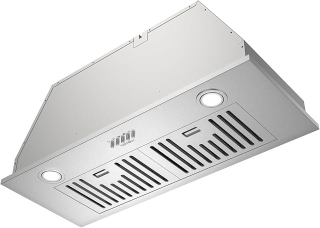 Hermitlux 30 inch Hotte de portée intégrée/insert 600 CFM 3 Capuche à vent de vitesse, cabriolet, en acier inoxydable avec lumière LED Filtres à lumière, à baffles et à charbon