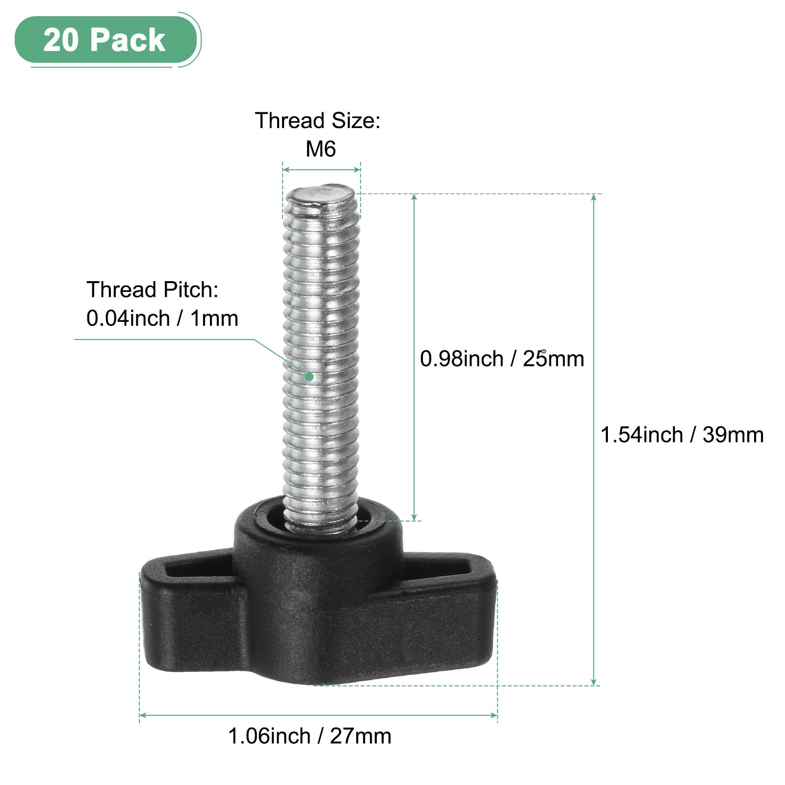 M METERXITY 20-Pack Thumb Screws, M6x25mm Tee Wing Knobs - Image 3