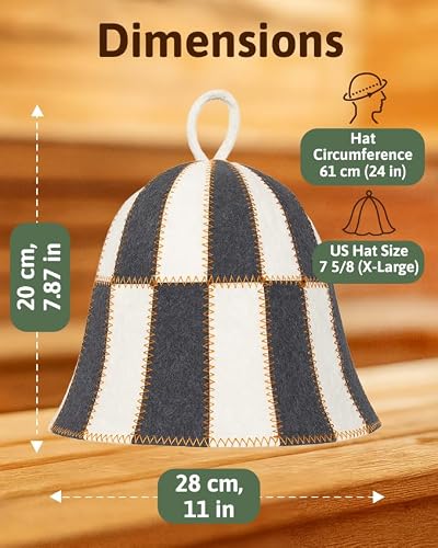 ASKOLD 2 pcs Wool Sauna Hats Checkered Sauna Accessory - Banya Sauna Hat for Men Women Wool Sauna Cap for Men