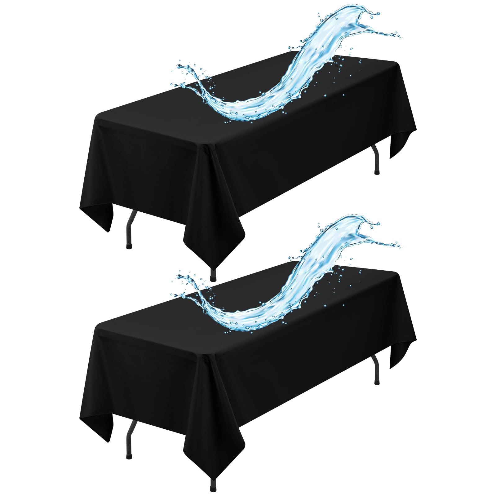 2 Pack Black Rectangle Tablecloth 153 x 260CM/60 x 102Inch Black Tablecloths Waterproof Polyester Table Cloth for 6 FT Tables Stain and Wrinkle Resistant Washable Fabric Table Cover for Party Wedding