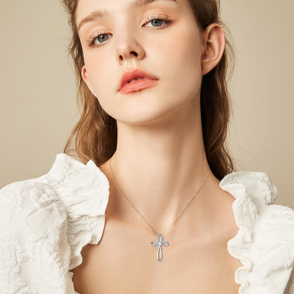 ZBA Natural Diamond Cross Necklaces for Women, 18K White Gold Plated S925 Sterling Silver Unique Cross Pendant Faith Jewelry Gift 20inches (F-G,I1-I2) - Image 2