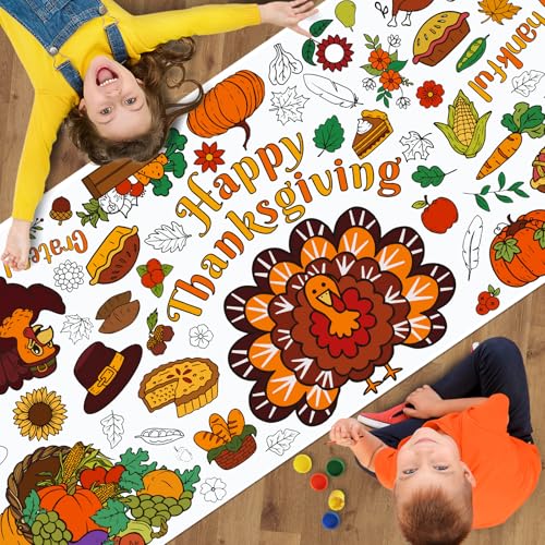 Tetor Thanksgiving Crafts Giant Coloring Poster/Tablecloth Crafts for Kids-30 x 72 Inches Jumbo Paper Coloring Banner Gifts for Kids Activities Games Toys
