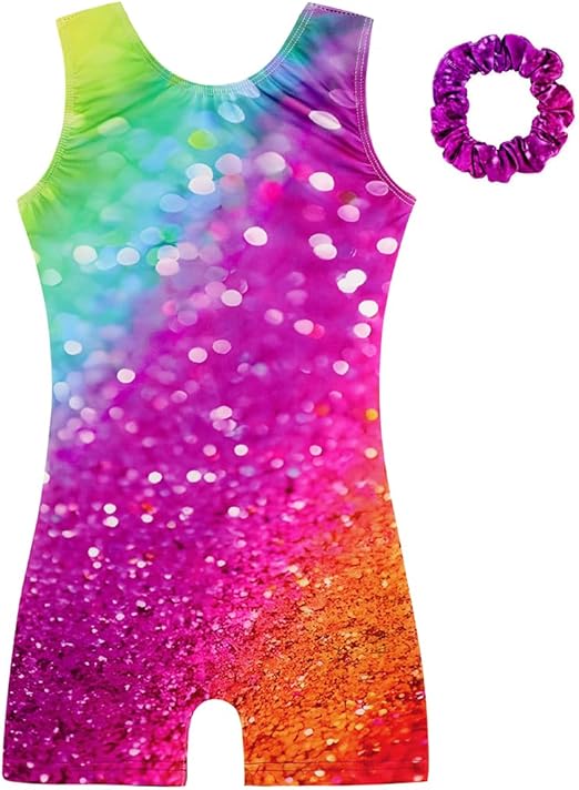 HOZIY Gymnastics Leotards for Girls with Shorts Biketards Dance Tumbling Outfits Matching Scrunchies 1-12 Years Old