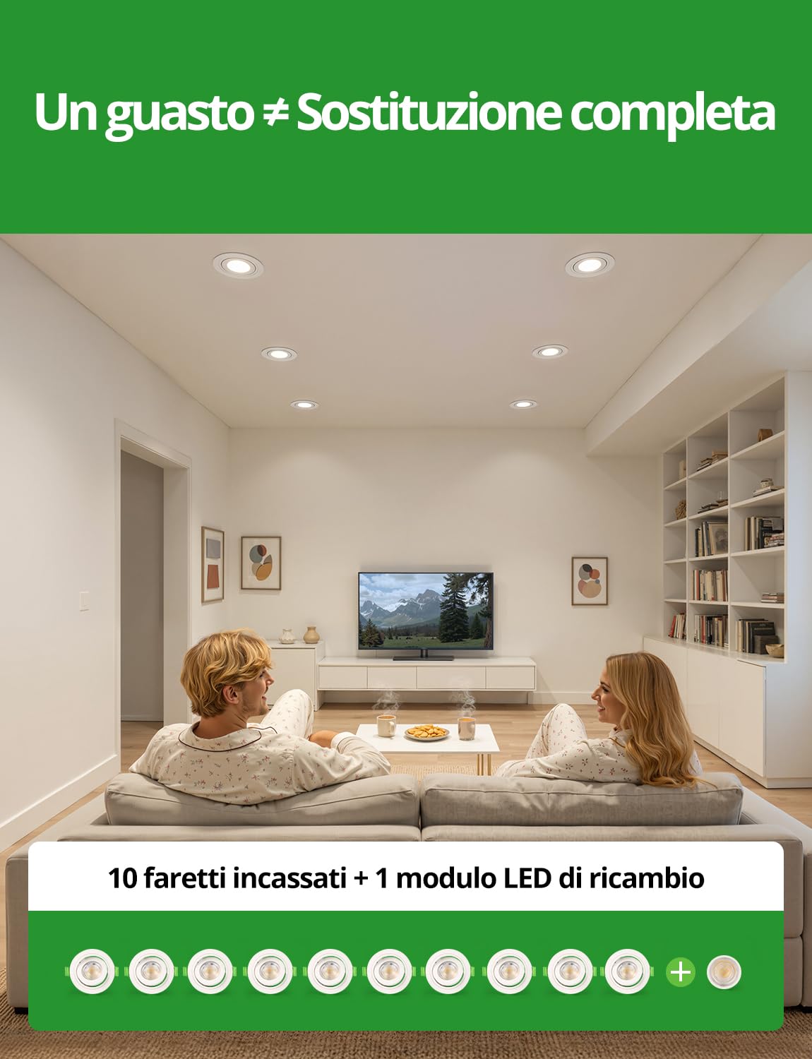 HOMEOW Faretti da Incasso per Cartongesso Bianco Dimmerabili | Faretti LED Soffitto 230V IP44 per Bagno, Faretto foro 72mm - 80mm Interno Cusina, Set di 10 + 1 Módulo LED Sostituibile