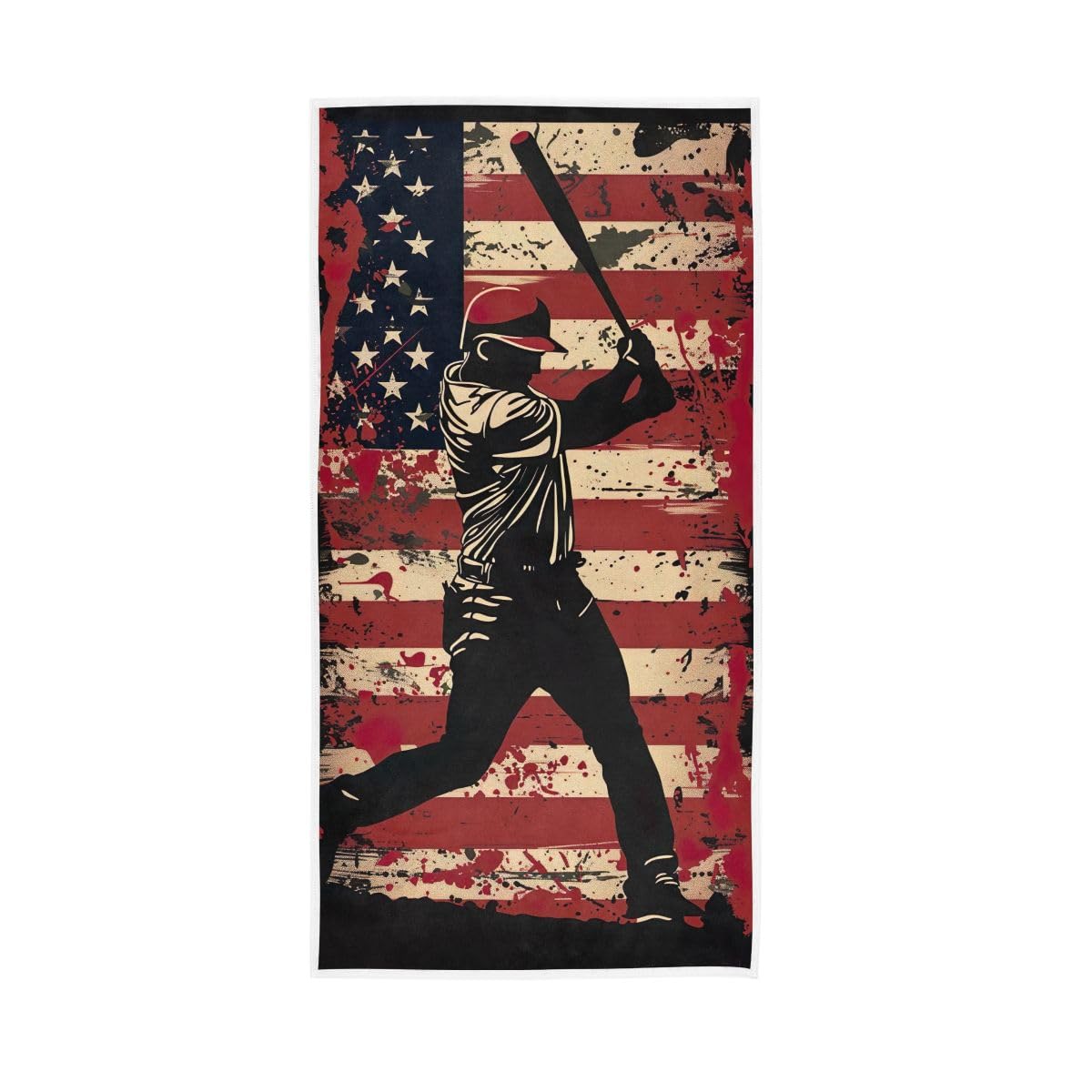 HUYGD Silhouette Baseball Player with Bat Hitting Ball Hand Towel, Shower Towels for Bathroom, Gym, Hotel, Spa 15 x 30 Inches