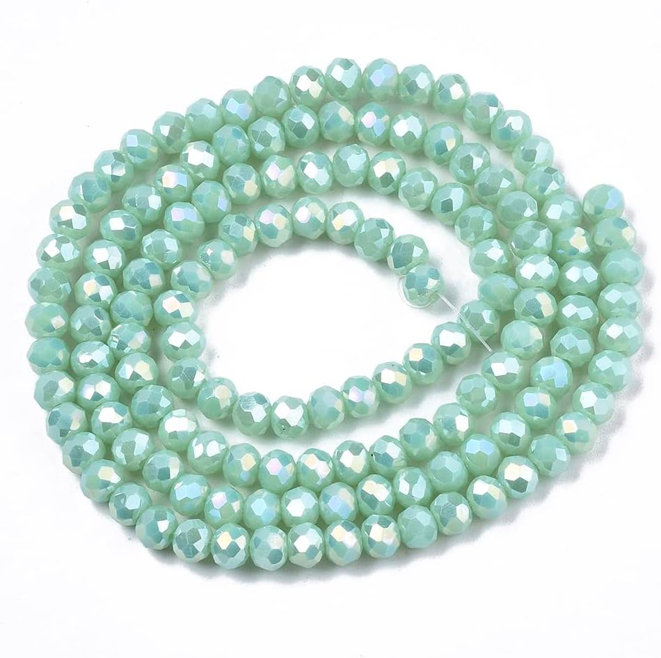10 Strands Faceted Rondelle Glass Beads 4mm Rondelle Briolette Crystal Beads Dark Turquoise AB Color Tiny Spacers 1100pcs for Bracelets Jewelry Making - Image 2