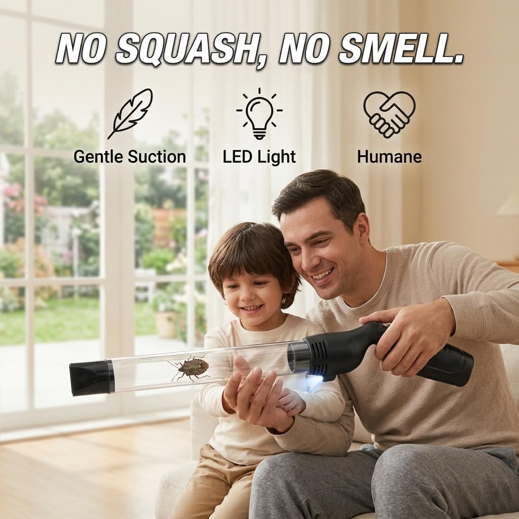 2026 Vacuum Bug Catcher Spider Vacuum Catcher,Handheld Bug Suction Trap with LED Light,Secure for Kids & Adults,Pest Control for Spiders,Stink Bugs,Moth,Cockroaches & Ants