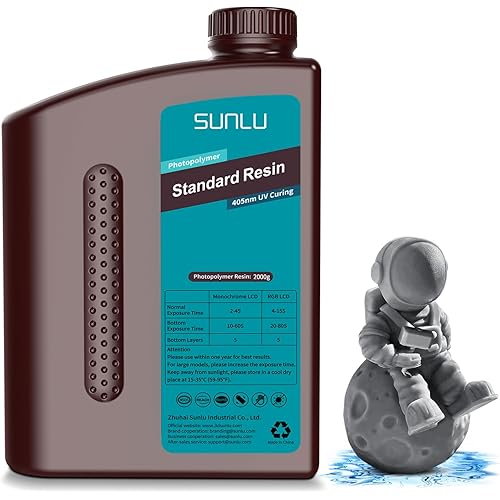 SUNLU 3D Printer Resin 2kg, Fast Curing Standard 3D Resin for Most Resin 3D Printers, 395 to 405nm UV Curing 3D Printing Liquid Photopolymer Resin, Low Shrinkage and High Precision, 2000g, Dark Grey