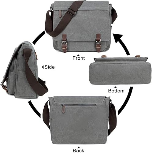 Miniatura 10 de Bolsa de mensajero para hombre estilo retro bolsa de lona casual para laptop de 133 y 156 pulgadas Verde ejército, Negro, Coffee, Azul oscuro, gris