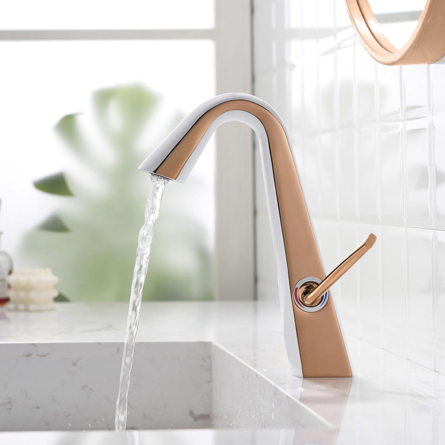 Bathroom 1 Hole, Modern Single Handle Bathroom Sink, Brass Basin Mixer Tap, RV Bar Laundry Room Utility Sink with Hot & Cold Water