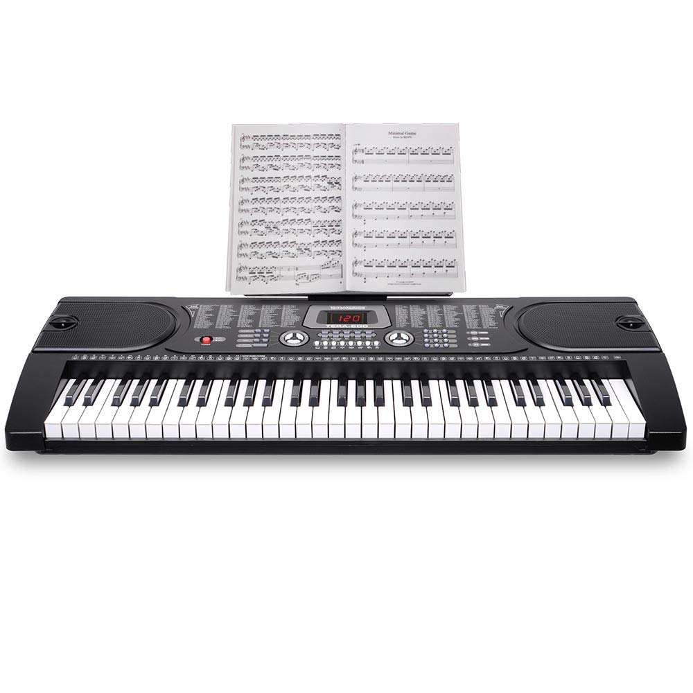 Bakaji Tastiera Musicale Pianola Elettronica 61 Tasti Pianoforte Multifunzione con 255 Ritmi 24 Brani Preimpostati Funzione Percussione Ingresso AUX Leggio Porta Spartito/Tablet e Microfono