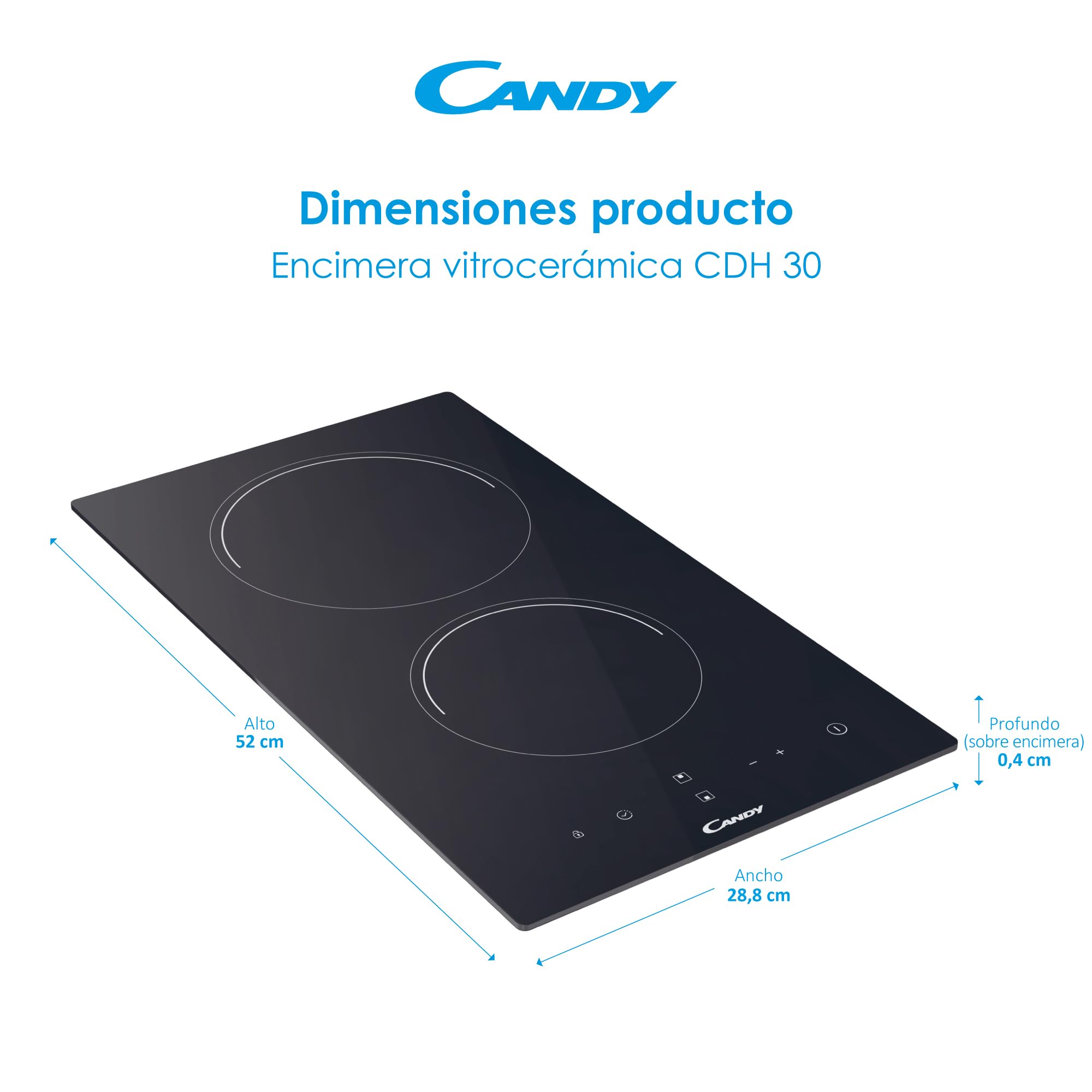 Candy CDH 30 Glass Ceramic 2 Hobs 28 cm Wide 2900 W 9 Power Levels 