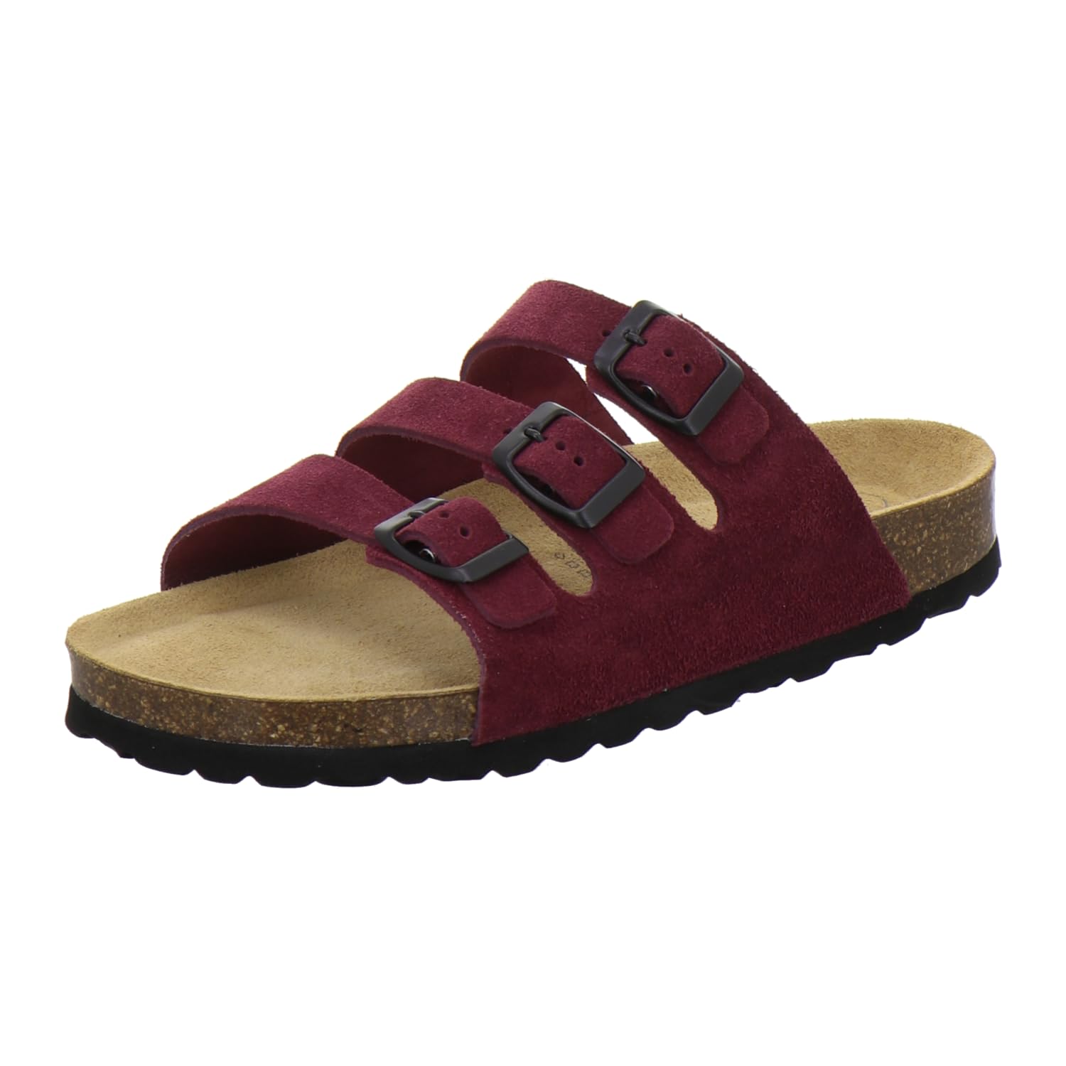 AFS-Schuhe 2133 Bequeme Pantoletten Damen aus Leder, Sandalen Damen flach Sommer Fußbett (36 EU, Beere Velourleder)