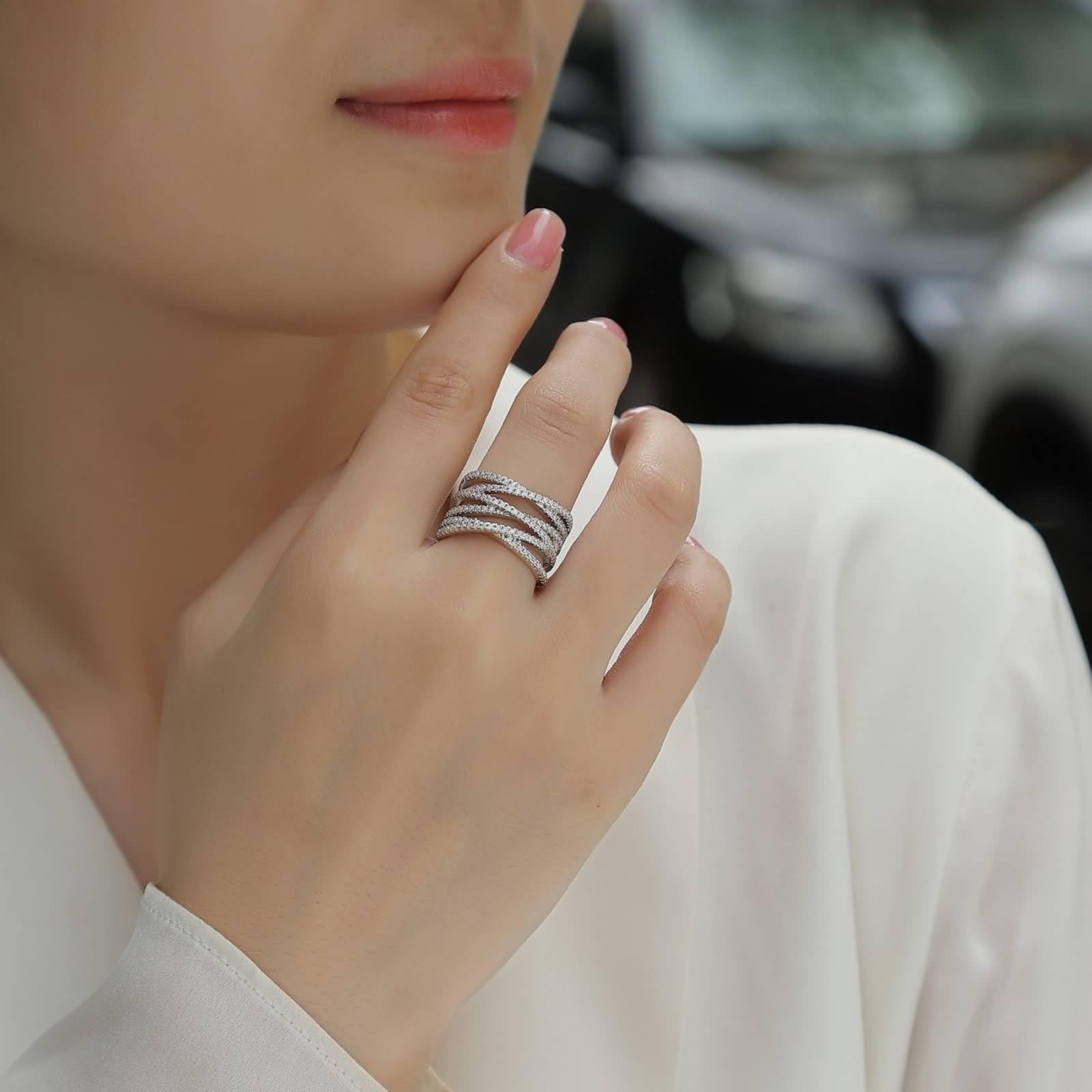 Szerokie, złote pierścionki damskie 750 z kamieniem dla kobiet z moissanit 0,61 ct, pierścionek krzyżowy, obrączka ślubna damska, 9K/14K/18K białe złoto/Pt950 platyna, rozmiar 47 (15,0)-65