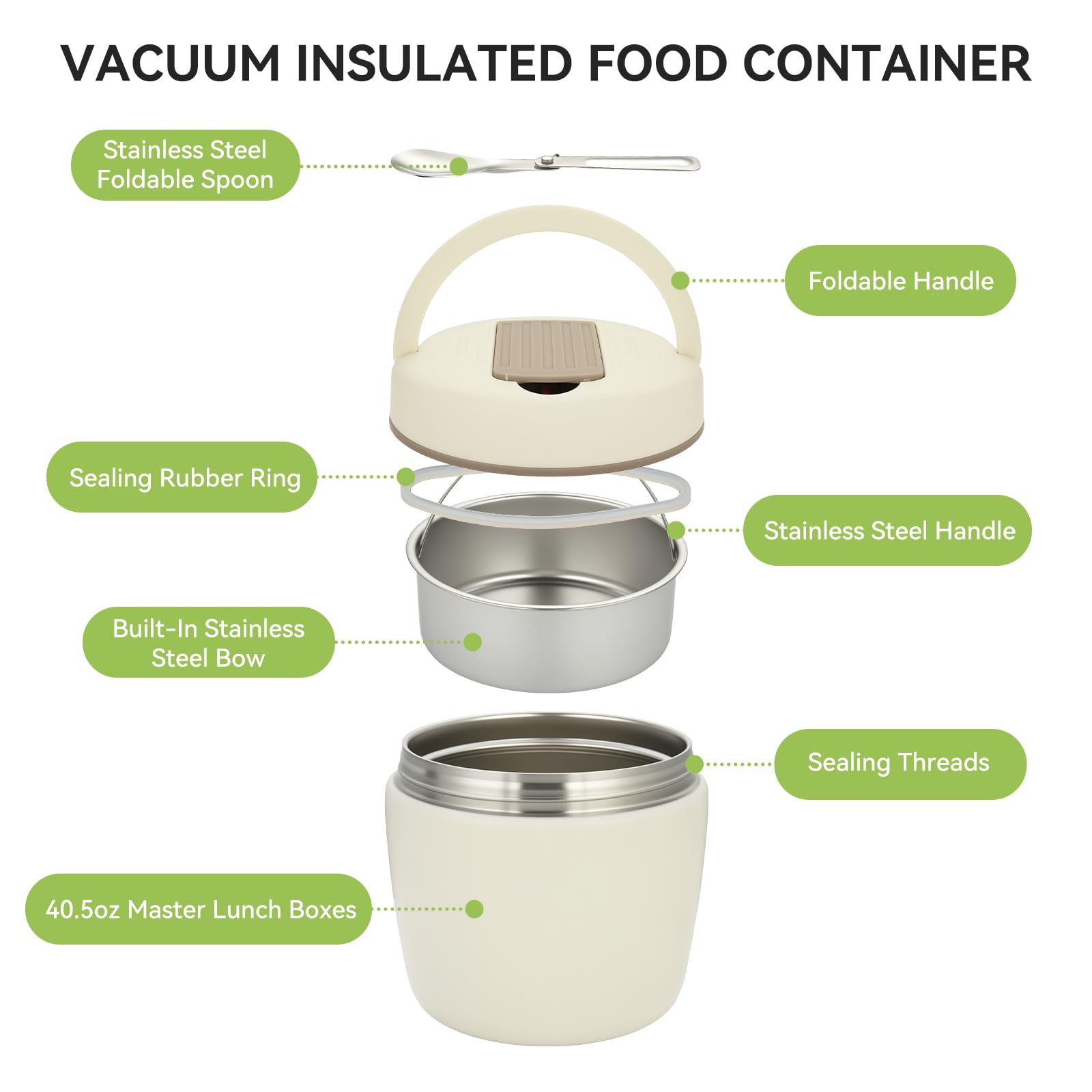 OTraki Thermos per Alimenti Caldi, Contenitore Termico per Alimenti Caldi, Lunch Box Termico con Cucchiaio Pieghevole, Porta Pranzo Termico per Bambini e Adulti, Ideale per Zuppe e Porridge