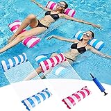2 Stück Aufblasbare Wasserhängematte Schwimmbett, 4 in 1 Schwebende Luftmatratze mit Netz, Lounge Luftmatratze Pool mit 1 Handpumpe, Hängematte Pool für Erwachsene und Kinder