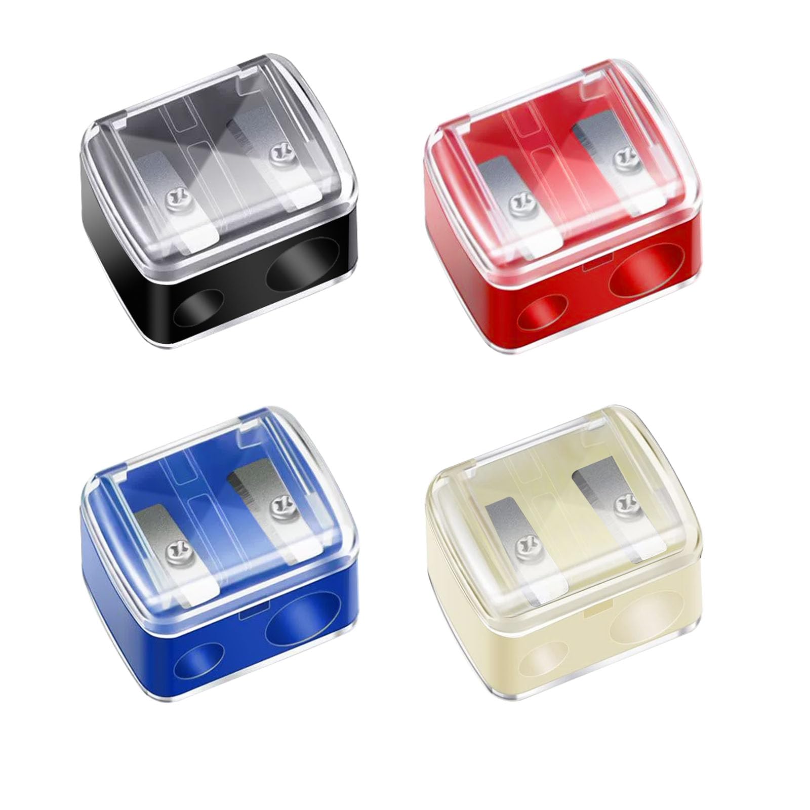 Makeup Pencil Sharpener, 4 Pack Dual Hole Cosmetic Pencil Sharpener for Lip Liner Eyeliner and Brow Pencils, Cosmetic Manual Tools for Women and