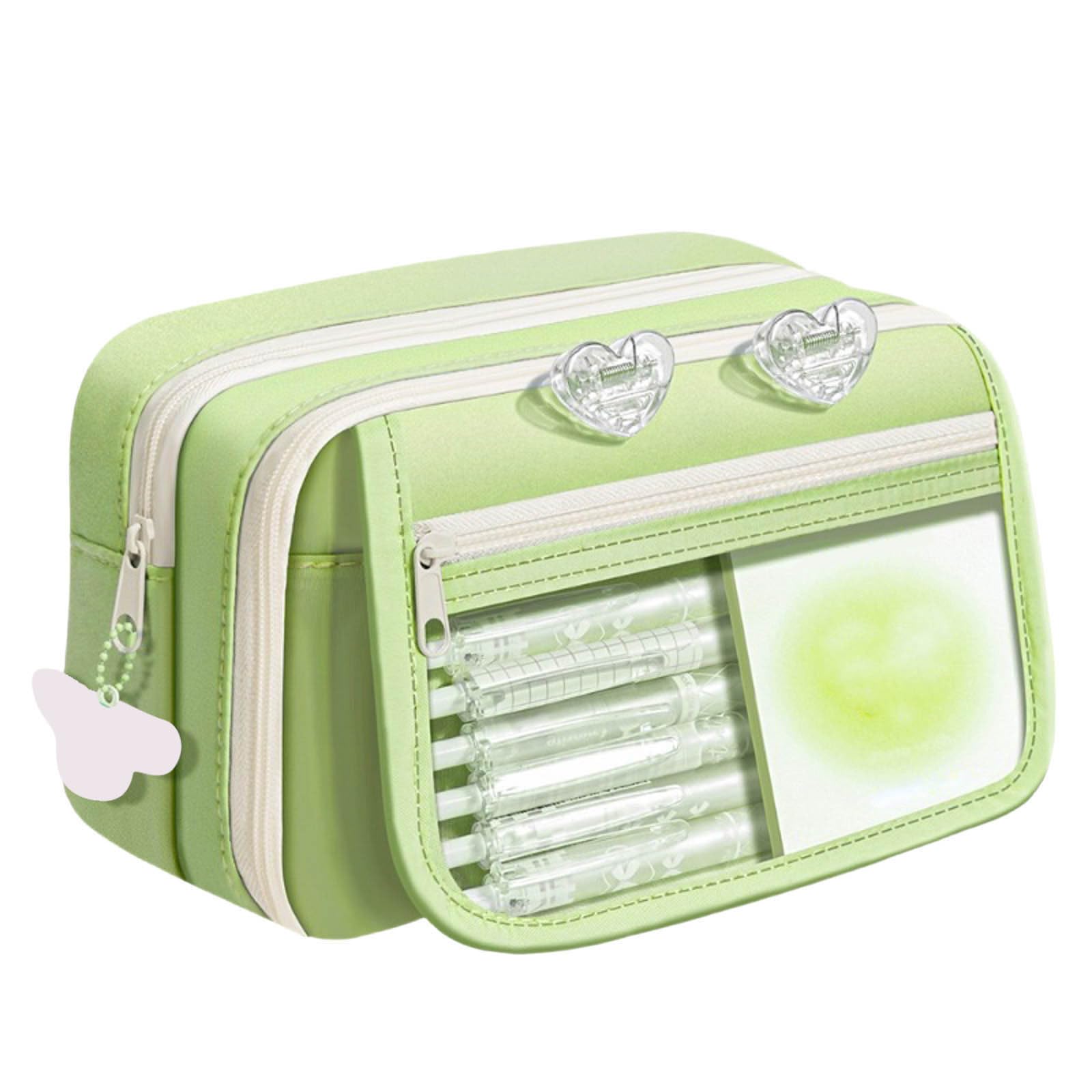 Stationery Set for Girls, Large Capacity Pencil Case with Compartment, Aesthetic Pencil Pouch with Pen Highlighter Correction Tape Sticky Note (Green)