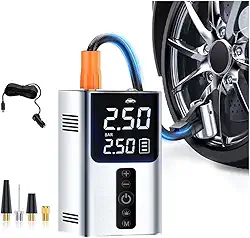 LucZeng Compressor de ar Portátil, bomba de pneu sem fio 150 PSI com inflador de pneu mini com bateria recarregável de 4000 mAh, Luz LED e Função Desligamento Automatico