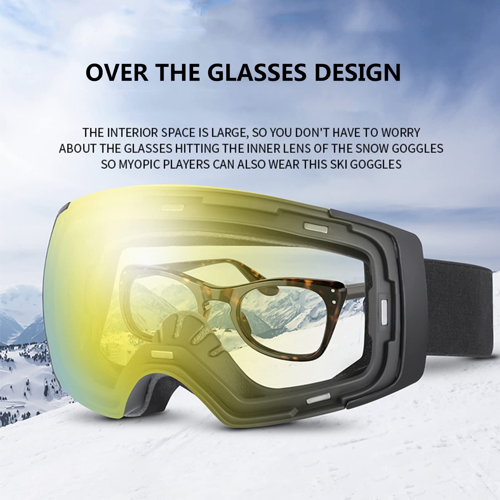 Gafas de Esquí OTG para Hombre Mujer, Anti Niebla 100% Protección UV Máscara Snowboard, Esféricas Grandes Gafas de Nieve con Lentes Magnéticas Intercambiables