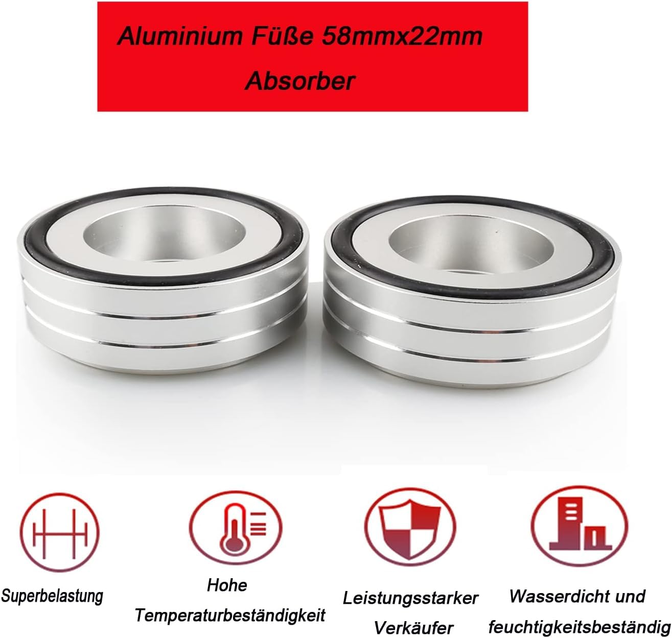 Piedini ammortizzatori HiFi in alluminio 58 x 22 mm per altoparlante argento