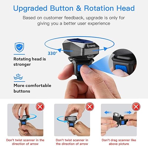 Miniatura 2 de Eyoyo Escáner de código de barras de anillo inalámbrico 1D mejorado Bluetooth, escáner de código de barras de inventario USB 3 en 1 escaneo rápido