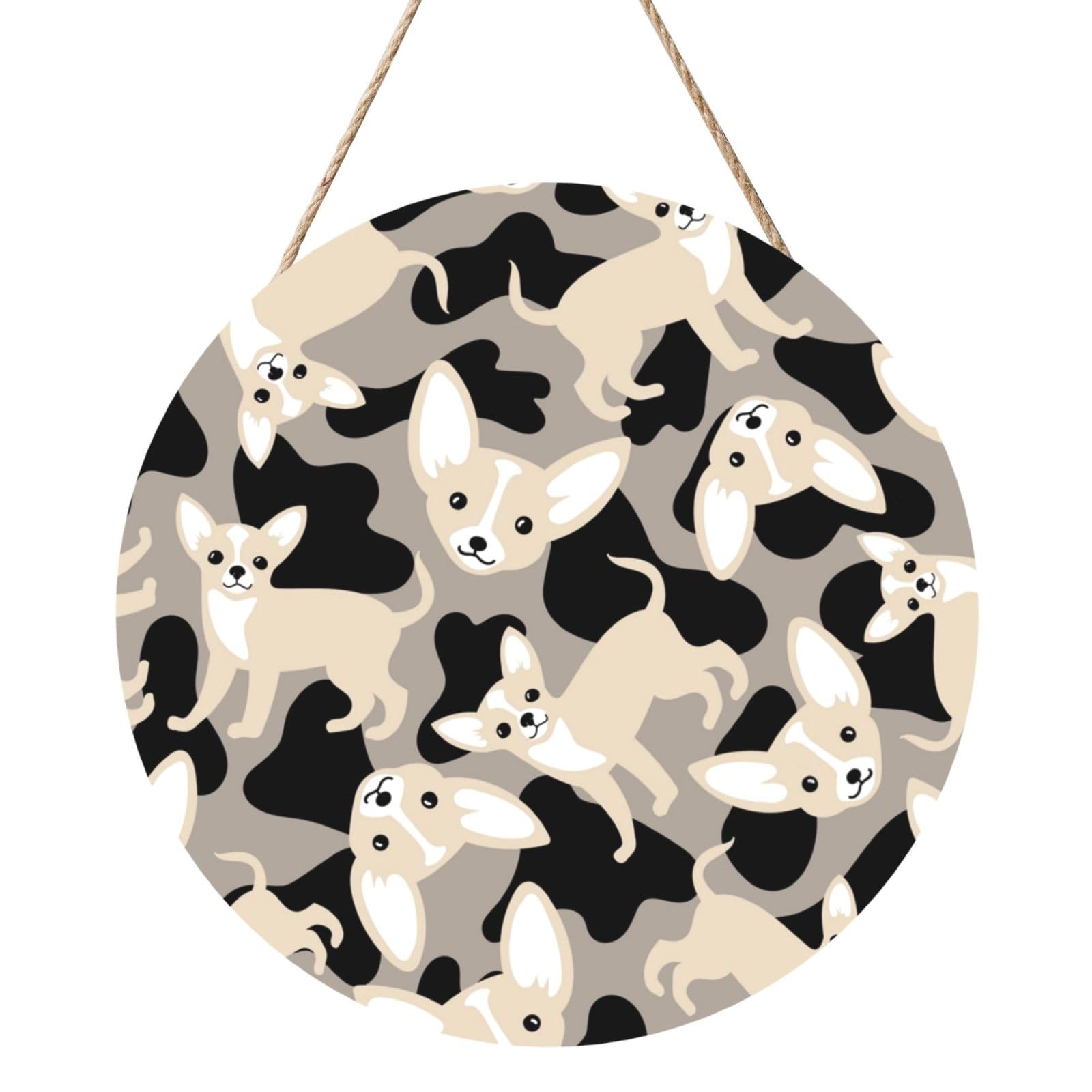 InOmak Chihuahua Dog, Round Wood Panel Painting 12 in, Wall Hanging Painting For Home