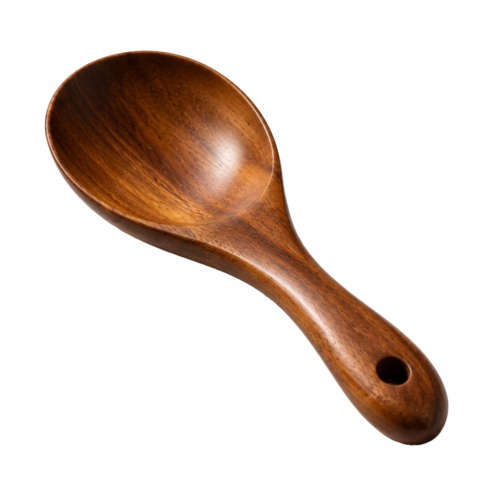 QIHAWN Wooden Non-Stick Rice Serving Spoon, 18.5cm Natural Wood Rice Paddle, Multifunctional Hand-Polished Kitchen Utensil for Rice, Mashed Potatoes, Serving & Mixing
