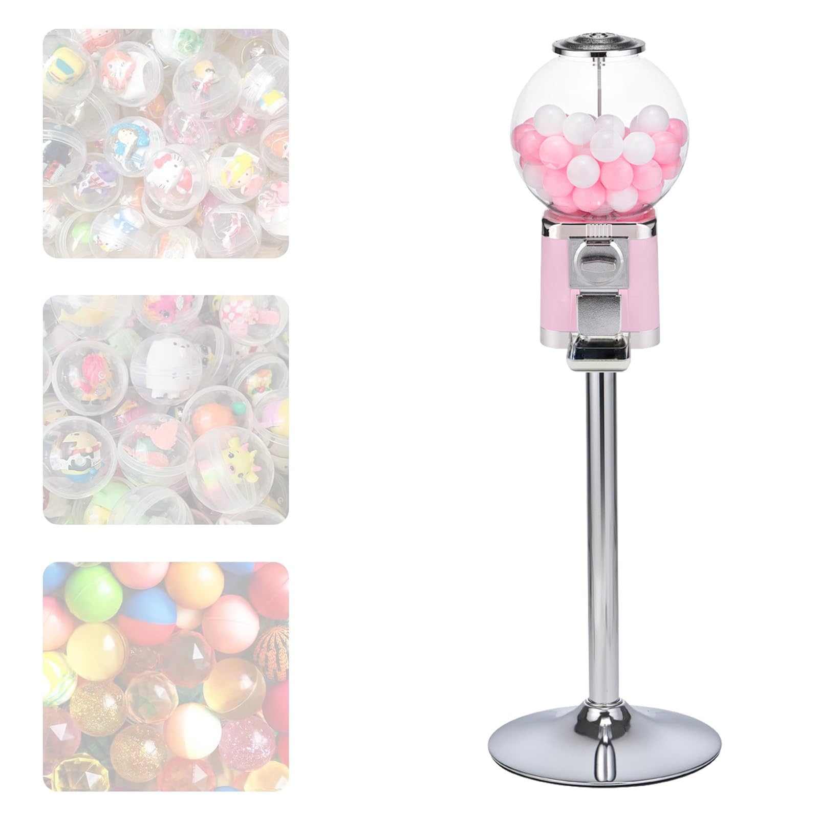 Kapselautomat Mit 200 BäLlen,GroßEr Kaugummiautomat,Sockel Mit Halterung,Kommerzieller Kaugummiautomat,FüR Zuhause, SpielwarengeschäFte Pink(Storage)