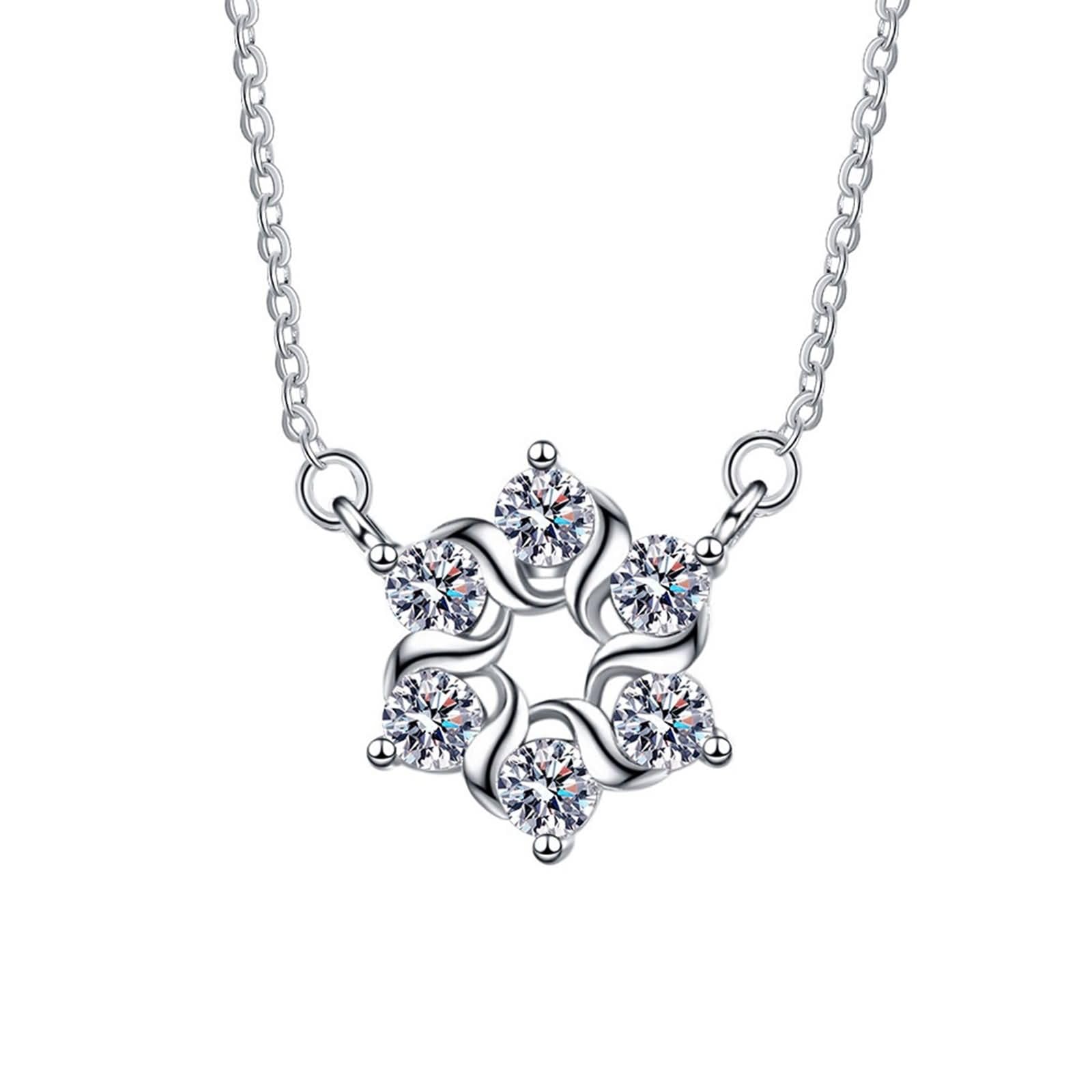 Donna Catenella per Collana Oro Bianco 9K / 14K / 18K, Rotondo con Diamante Sintetico, Pendente Collana Argento Donna
