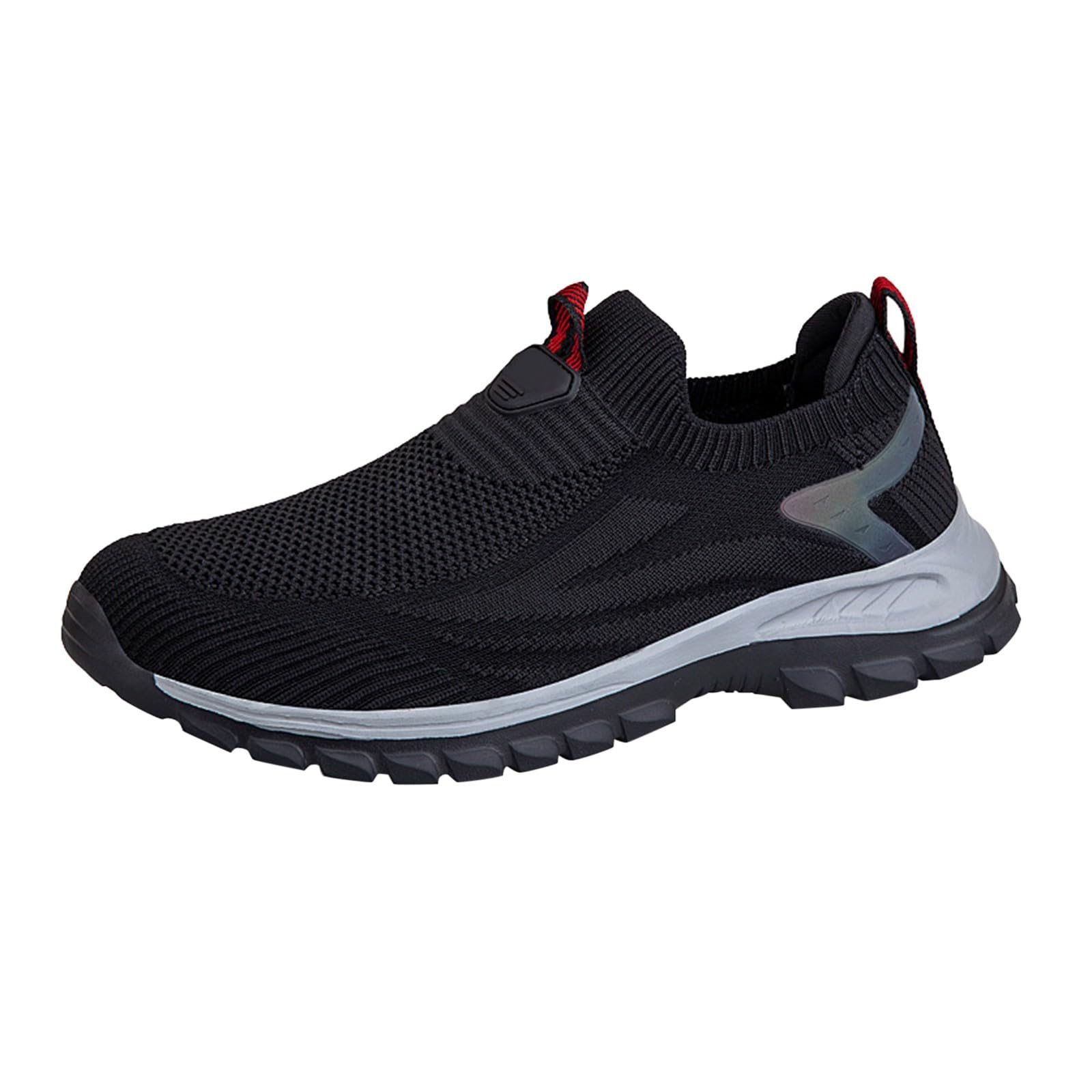 Męskie sportowe buty do chodzenia na świeżym powietrzu, dzianinowe, wsuwane, wytrzymałe trampki do trekkingu, kempingu i podróży po wsi, Czarny, 39.5 EU