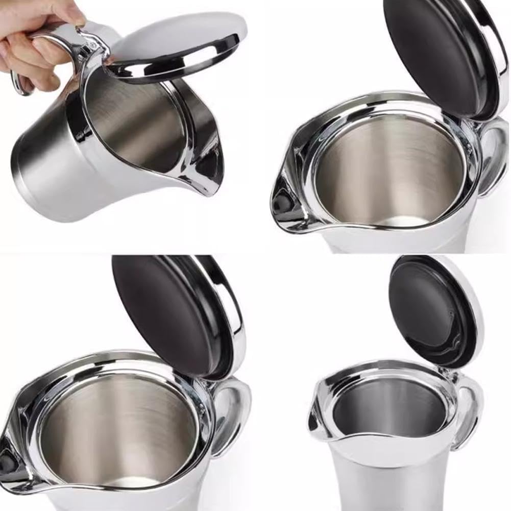 Isolierte Sauciere aus Edelstahl, doppelwandiges Design mit tropffreiem Deckel, 500 ml, ergonomischer Griff zum Servieren von heißen oder kalten Saucen, Milch, Vanillepudding und Sahne