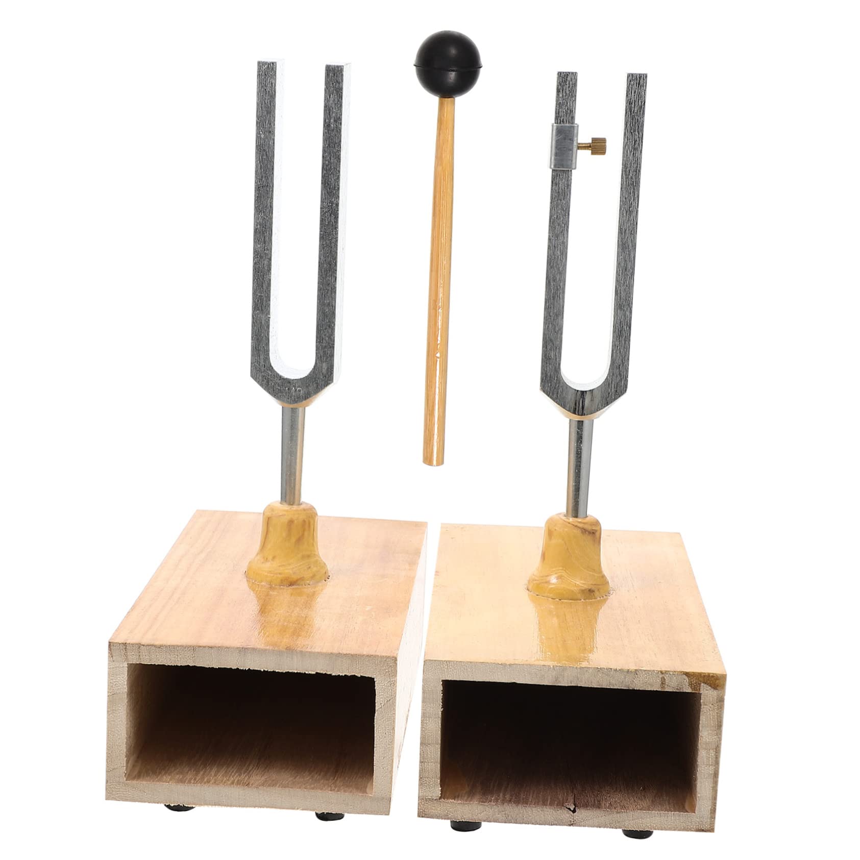 Stimmgabel Satz mit Holzsockel und Hammer 440hz aus Metall und Holz für Physikalische und Akustische Experimente Stabil