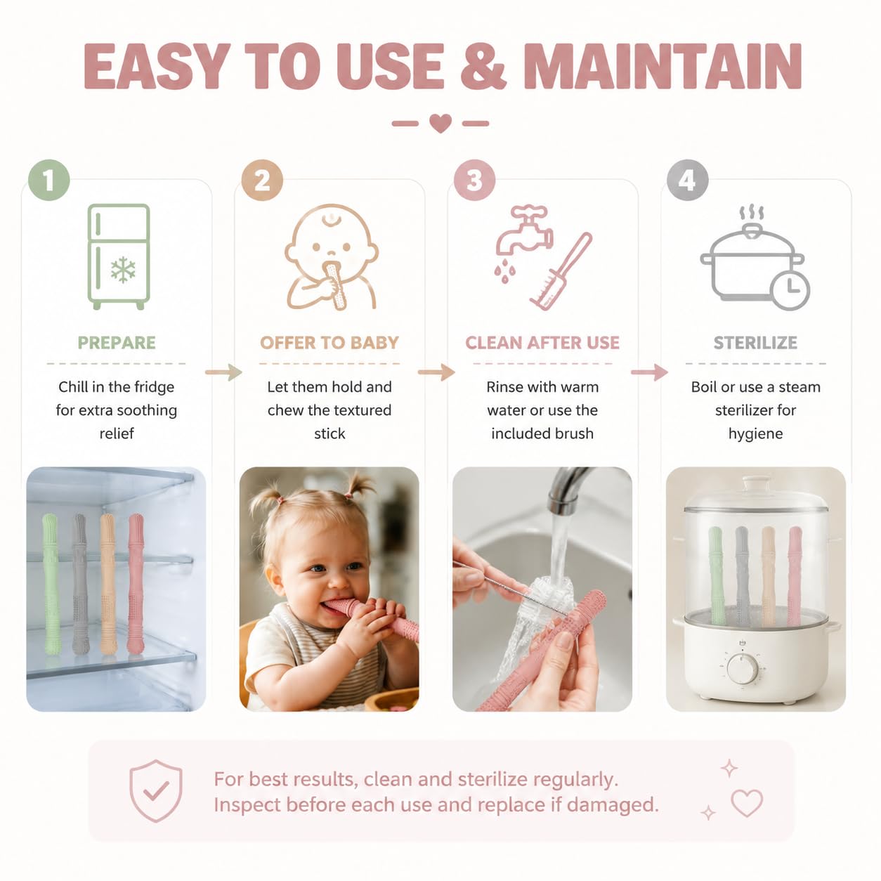 4 Pièces Jouet Sensoriel En Silicone, Refroidissant Chewy Tube avec 2 Brosse, Facile À Nettoyer, Motricité Pour Nourrissons Et Tout-petits, Allaitement, Mordre, Jouets À Mâcher En Silicone, Chewy