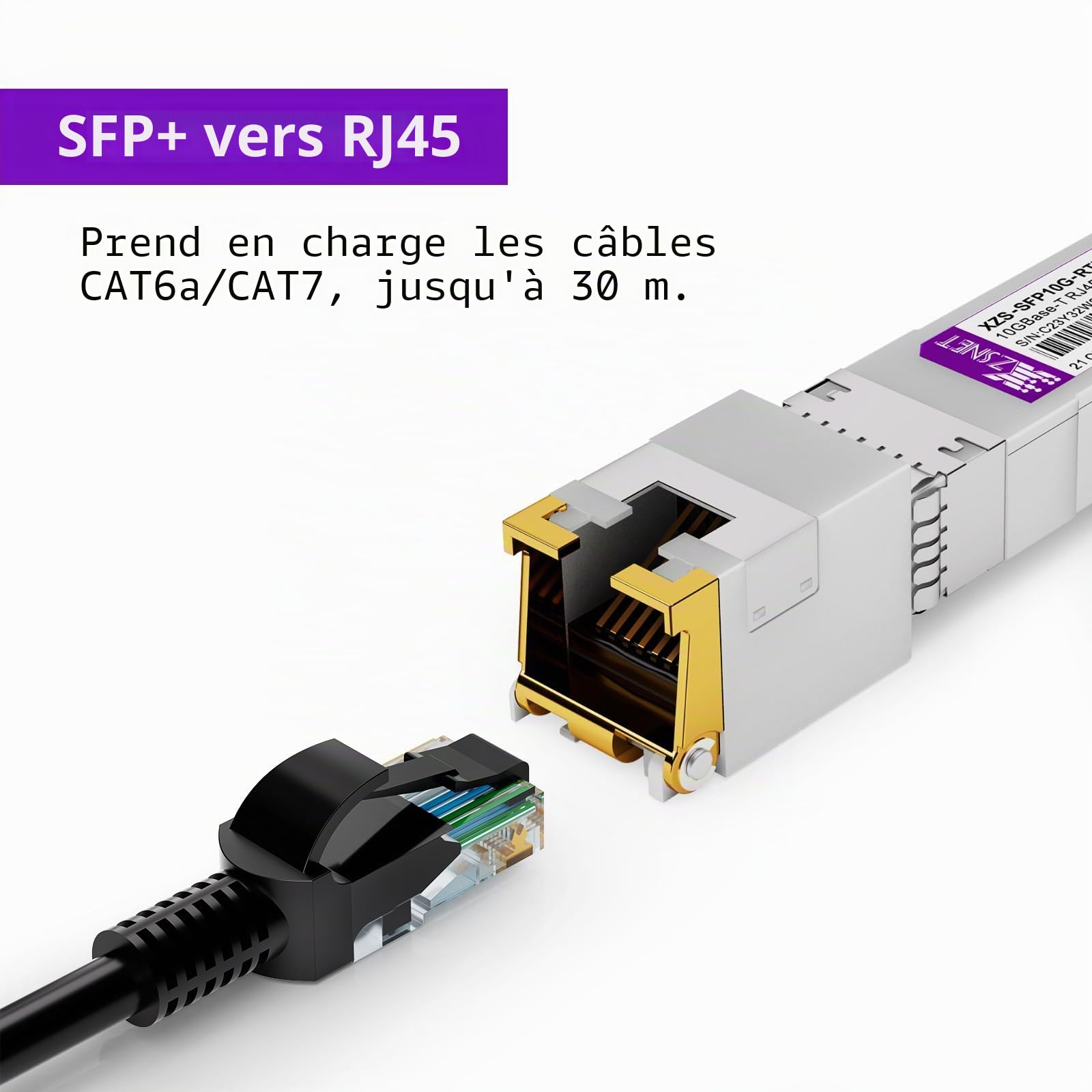 Module SFP+ multidébit 1,25/2,5/5/10 G vers RJ45, compatible avec Freebox Ultra/Delta, Cisco SFP-10G-T-S, Ubiquiti, MikroTik et autres, 10GBASE-T supportant Cat.6a/7 jusqu'à 30 m, 1 pièce