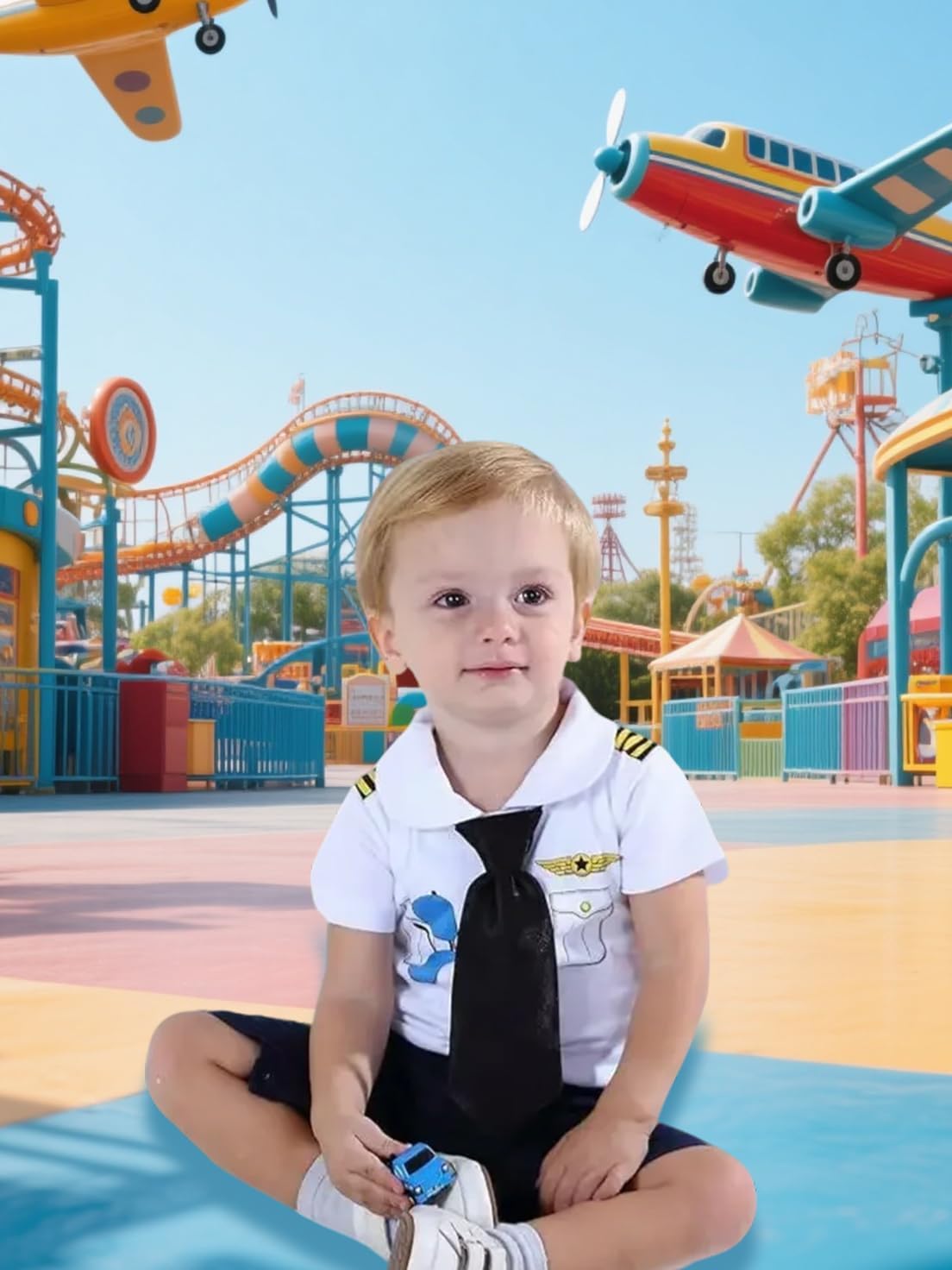 COSLAND Baby Boys' 3pc Pilot Costume, Cotton, Infant Short Sleeve Romper, 0-24 Months - Image 3