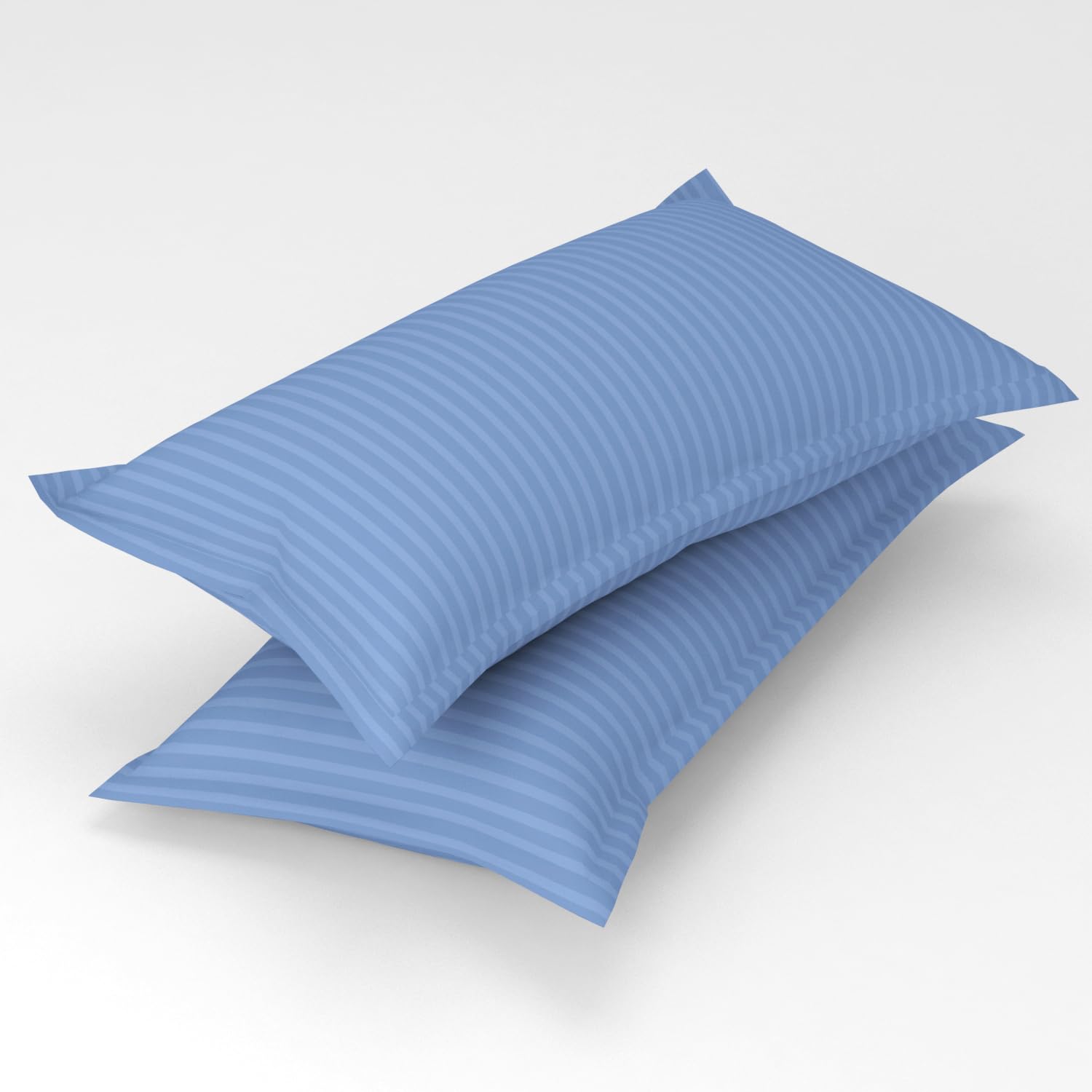 Homefab India 2 Piece Satin Stripe Glace Cotton Pillow Covers - Sky Blue