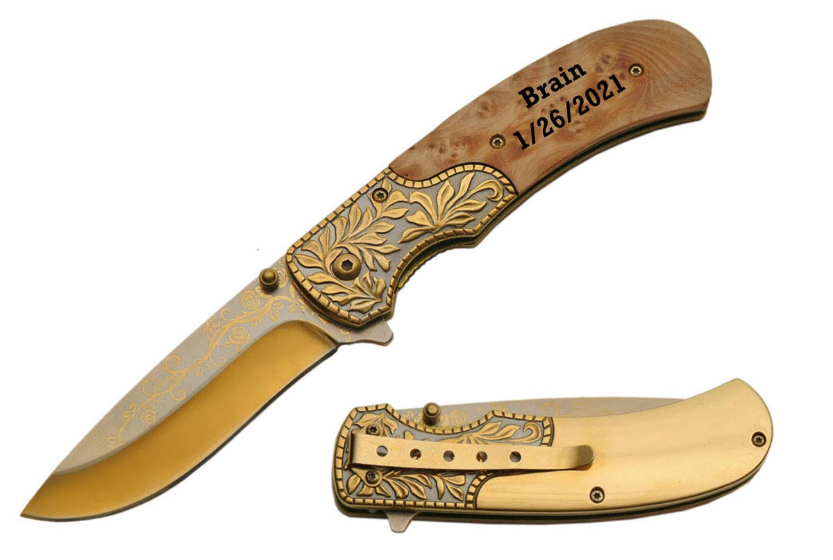 GIFTS INFINITY Personalized Laser Engraved 4.75' BURLWOOD Pocket Knife