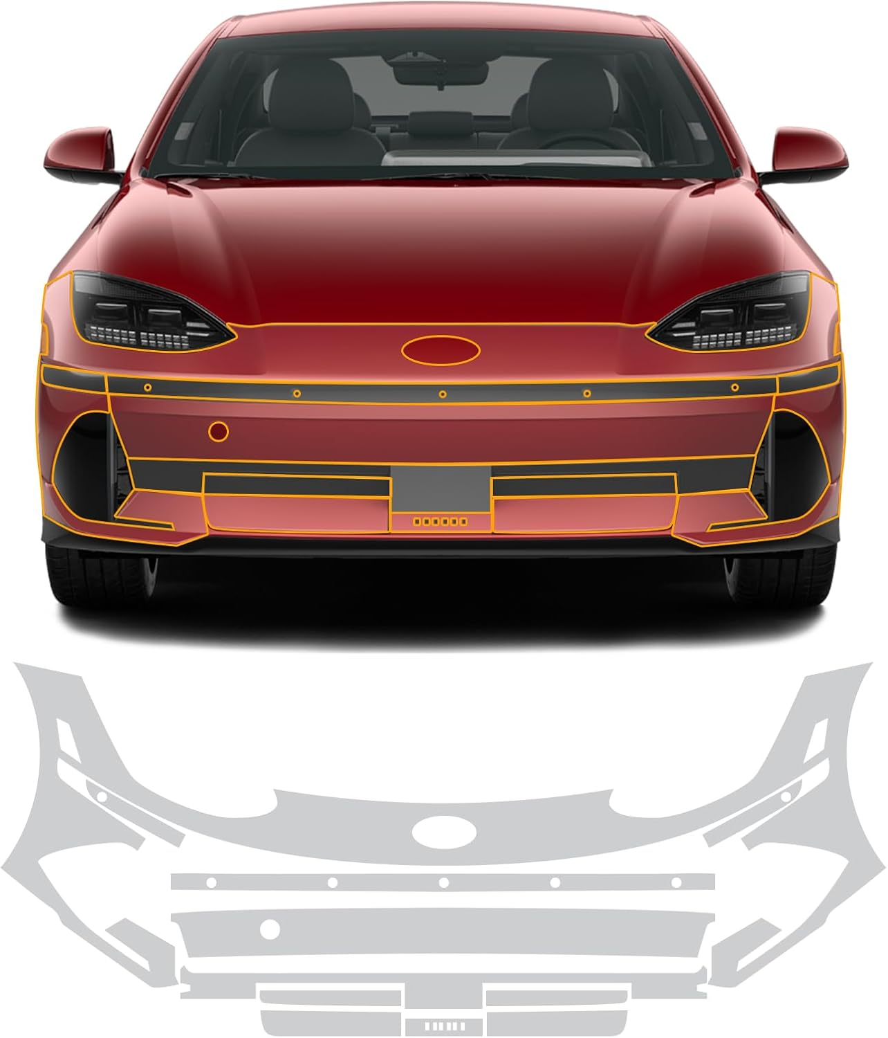 for 2023-2024 Hyundai Ioniq 6 PPF Precut Car Paint Protective Film Invisible Self Adhesive TPU Rainproof Film Scratch Protector Exterior Accessories (Front Bars + Headlights 11Pcs)