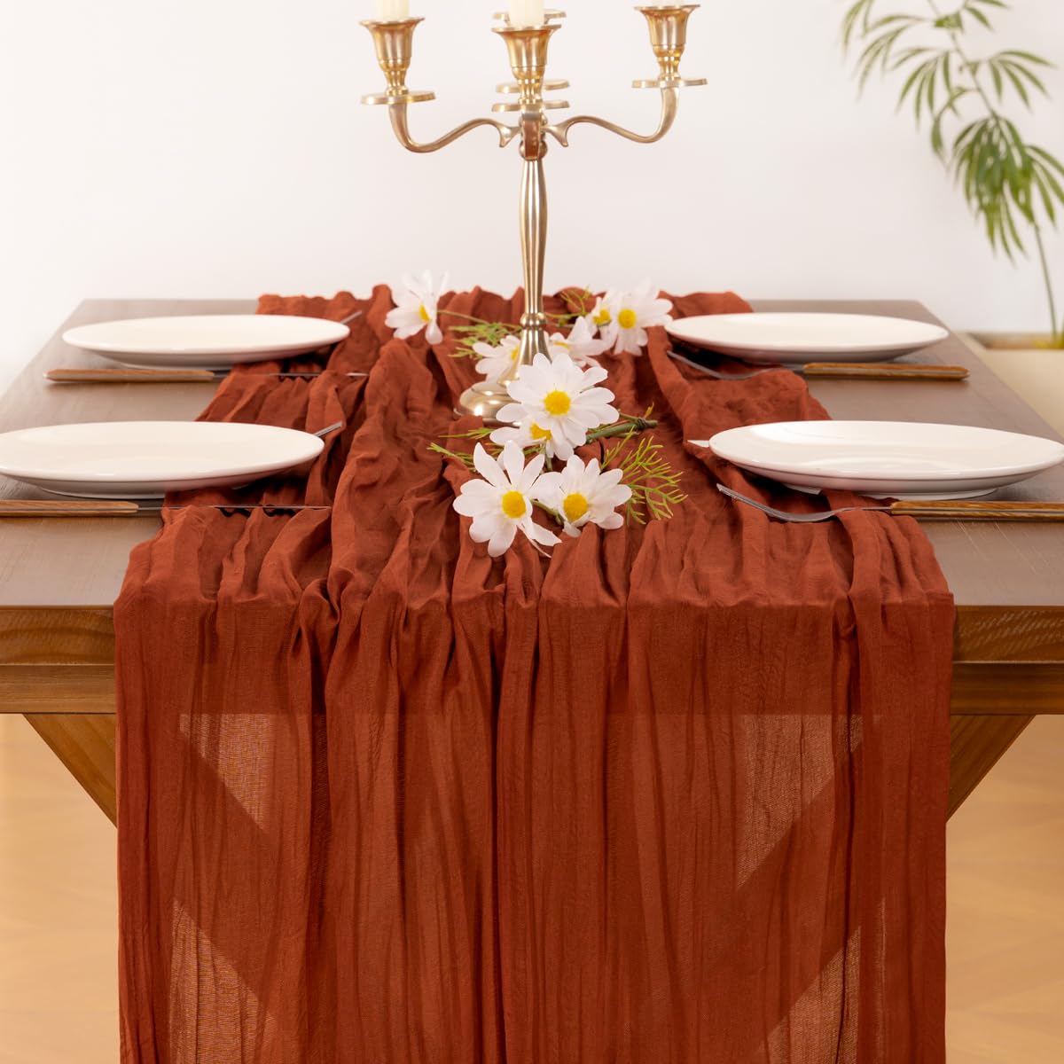 Fall Cheesecloth Table Runner - Boho Decor -3