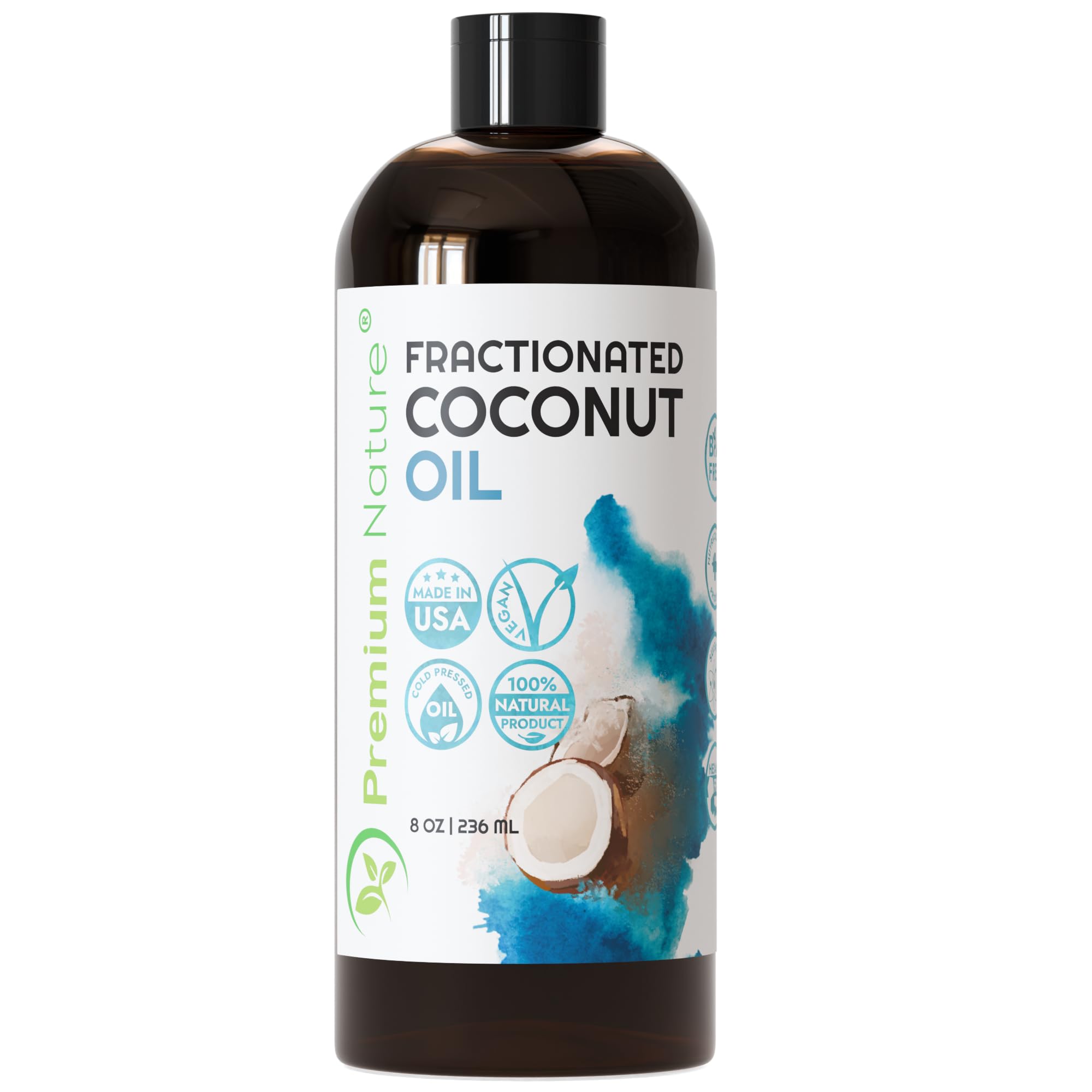 Olio di cocco frazionato 226,8 g - Olio di cocco liquido puro al 100%, leggero, inodore e incolore per pelle, capelli, massaggi, bellezza fai da te e miscelazione di oli essenziali