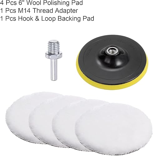 Miniatura 3 de HARFINGTON Juego de 4 almohadillas de pulido de lana de 6 pulgadas, juego de almohadillas de pulido de lana de 6 pulgadas con adaptador de taladro