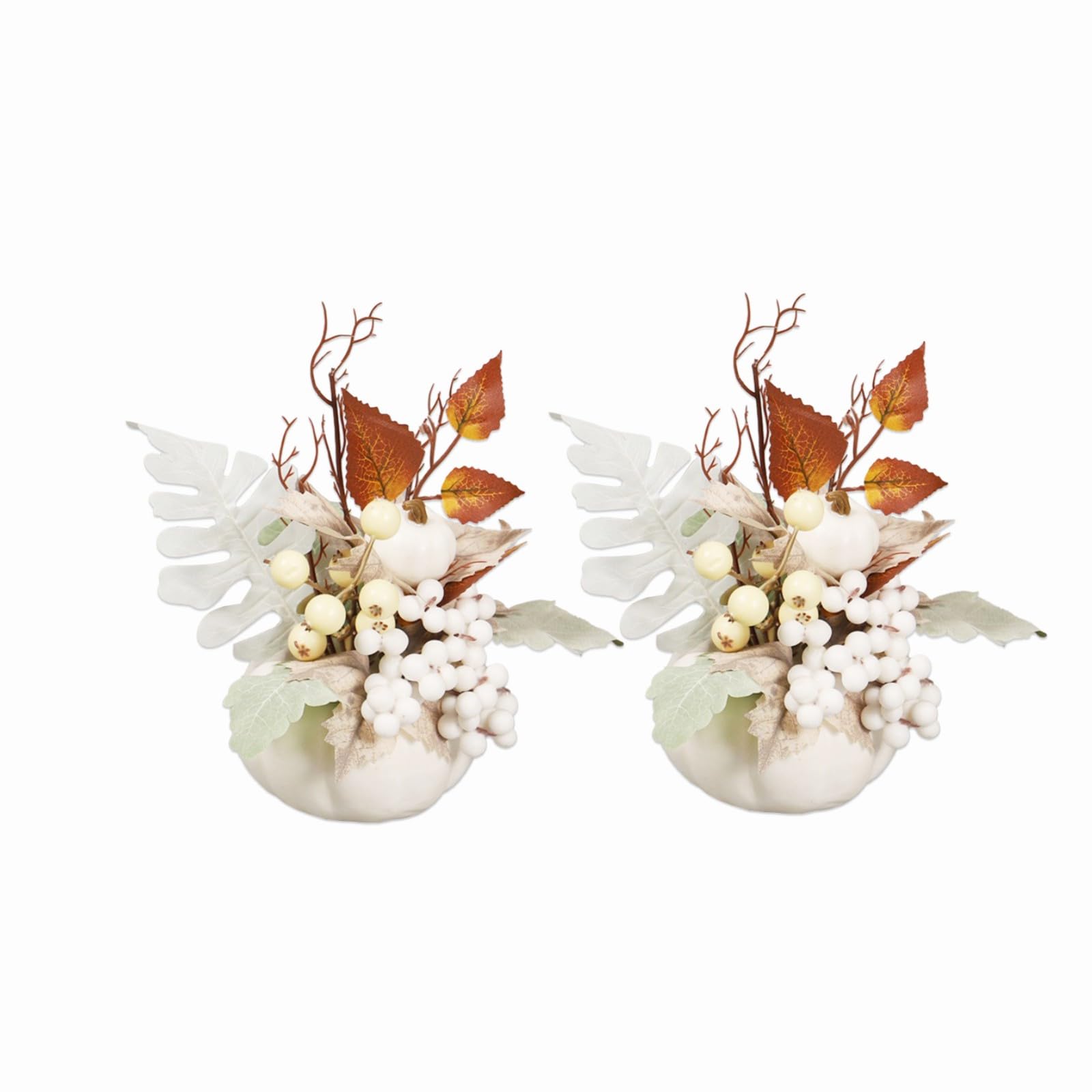 Muiltvoe 3pcs Decorative Pumpkins for Fall Decor, Artificial White Pumpkin Ornament with Berry Maple Leaf for Autumn Thanksgiving Table Fireplace Centerpieces