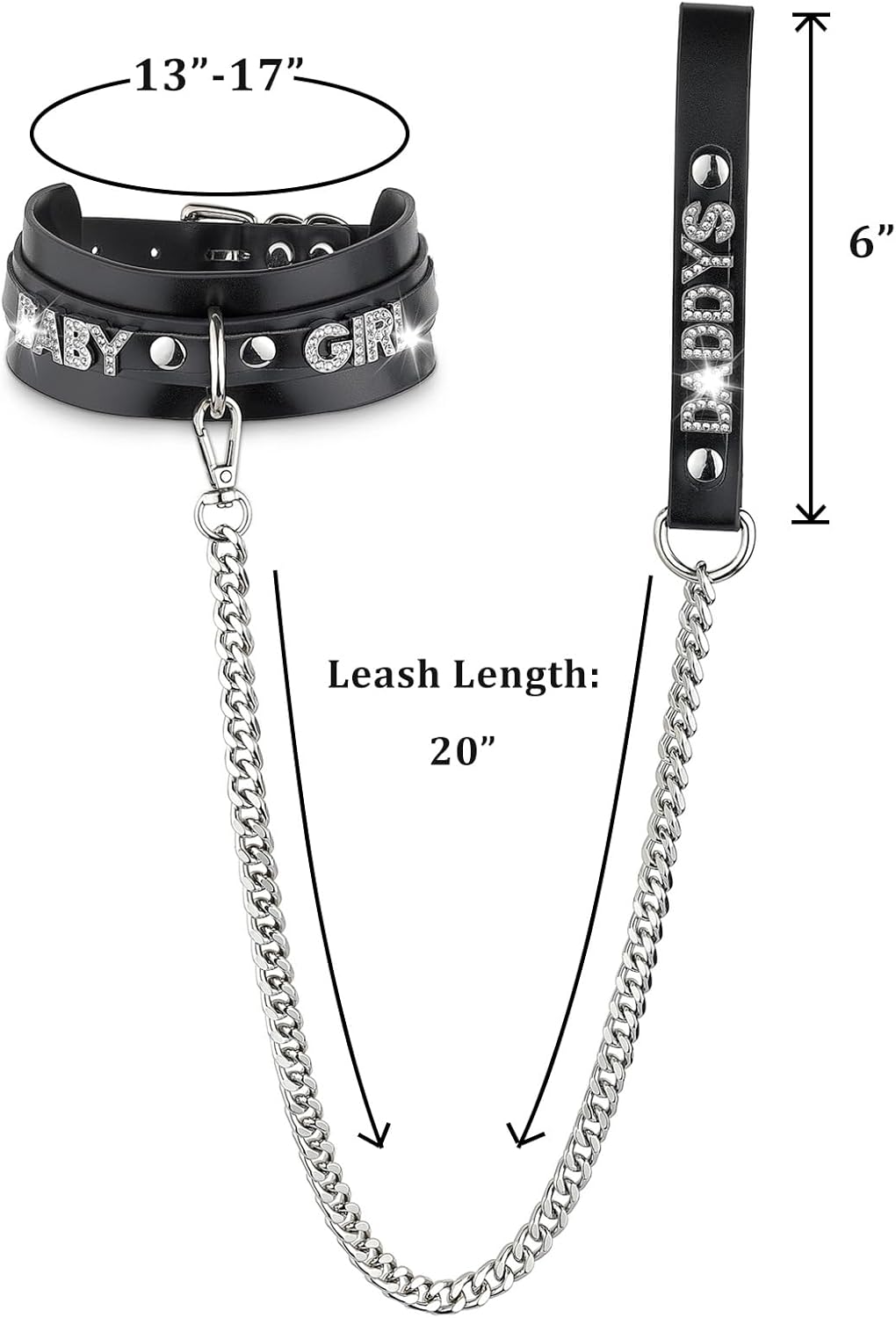 Women's Black Leather Choker Necklace with Rhinestone Letters, Adjustable Punk Gothic Custom Name D-ring Collar Jewelry For Women