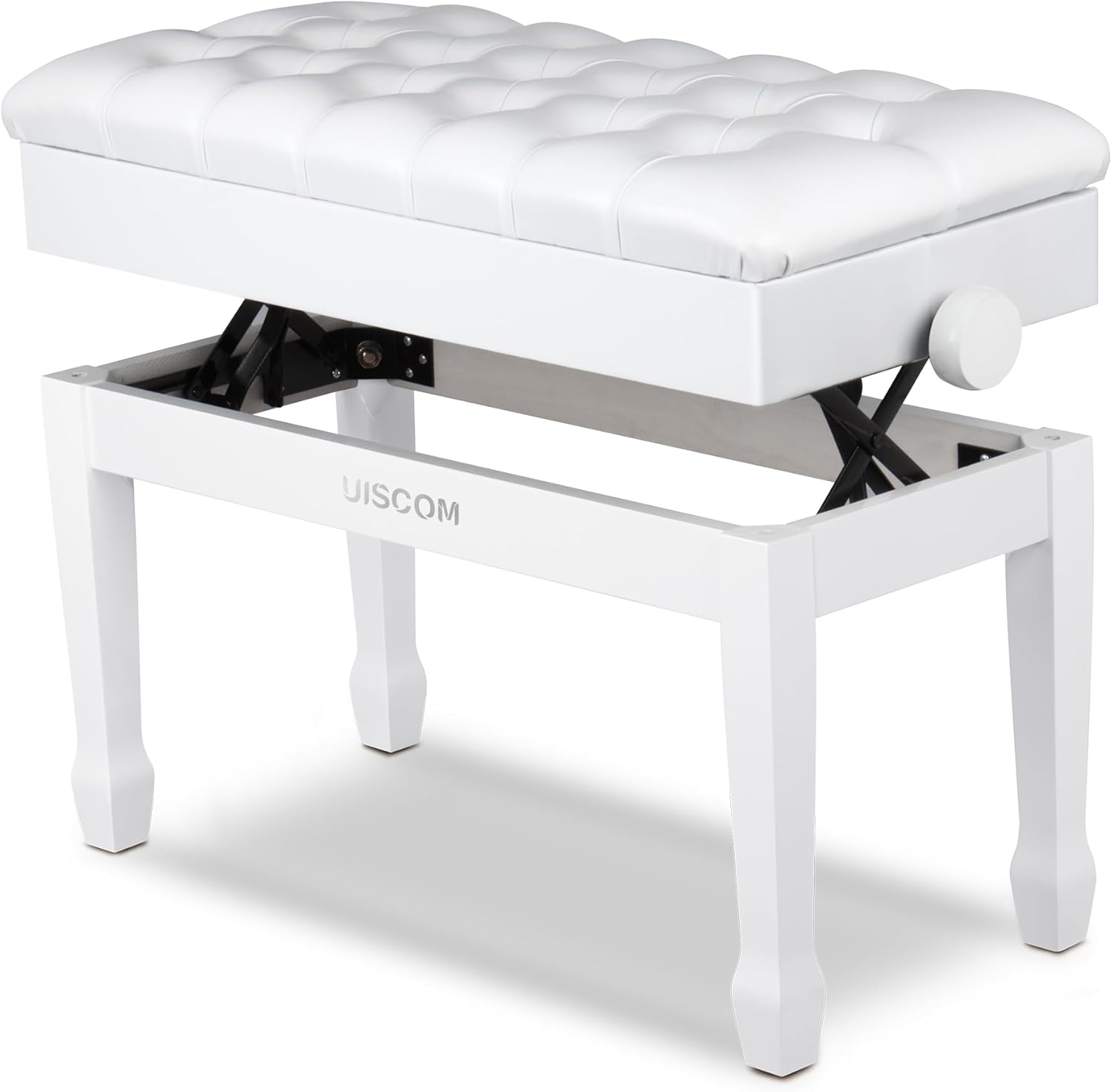 Adjustable Duet Piano Bench with Storage - Heavy Duty Wooden Double Keyboard Piano Stool Chair Seat with PU Leather Padded Cushion (White)