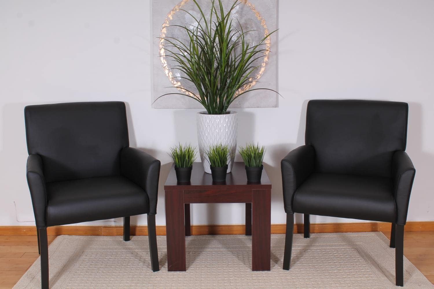 Boss Office Products Executive Box Arm Chair with Mahogany Finish in Black : Office Products