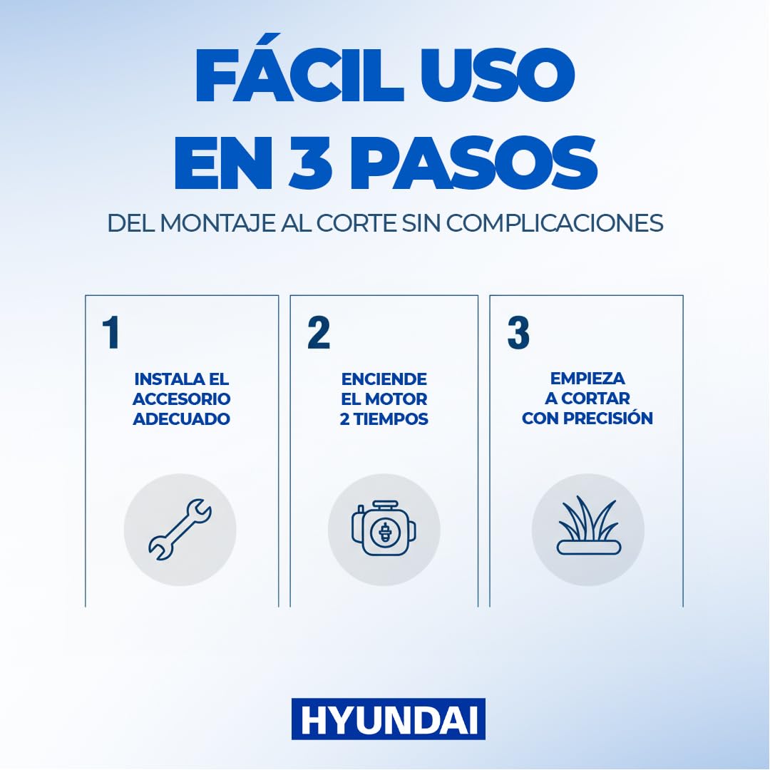 Hyundai Desbrozadora Gasolina 30cc 2 Tiempos 0,8 kW con Disco de Metal y Cabezal de Nylon - Desbrozadora Ligera de Eje Recto, Doble Manillar y Corte de hasta 420 mm