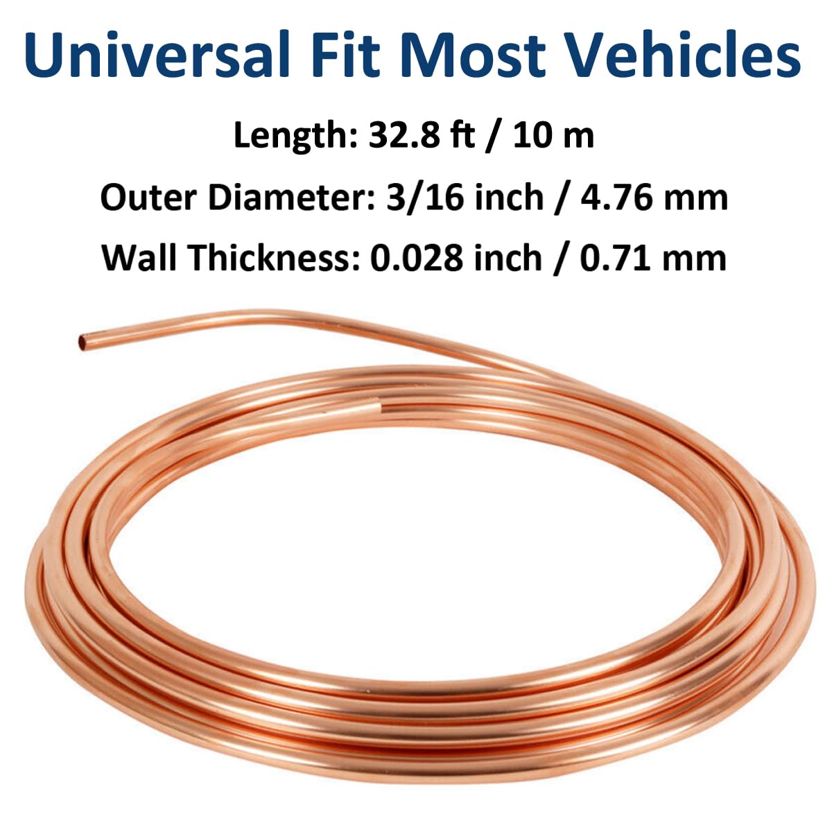 10m Tubo Freno in Rame per Auto 3/16" 4,75mm Tubo del Freno Rivestito in Rame Kit di Linea Freno di Sostituzione Auto Flessibile Tubi per Olio Carburante con 20 Dadi